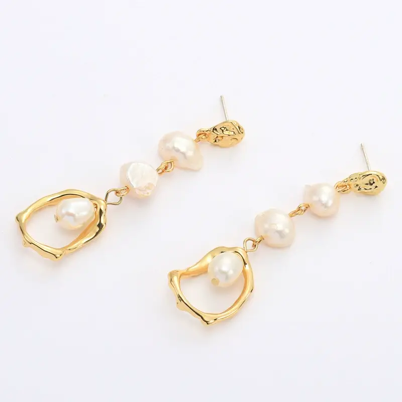Geometric Freshwater Pearl Drop Earrings for women - Image 3