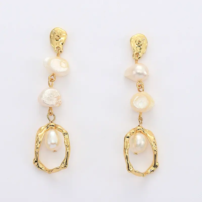 Geometric Freshwater Pearl Drop Earrings for women - Image 4