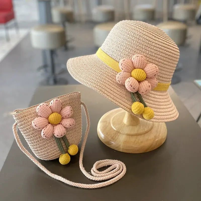 Sun Protection Beach Straw hat&flower Straw Bag 2pcs set - Image 3