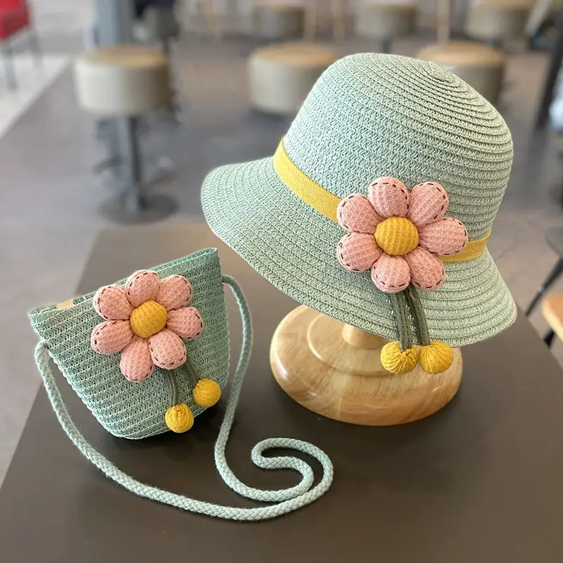 Sun Protection Beach Straw hat&flower Straw Bag 2pcs set - Image 5