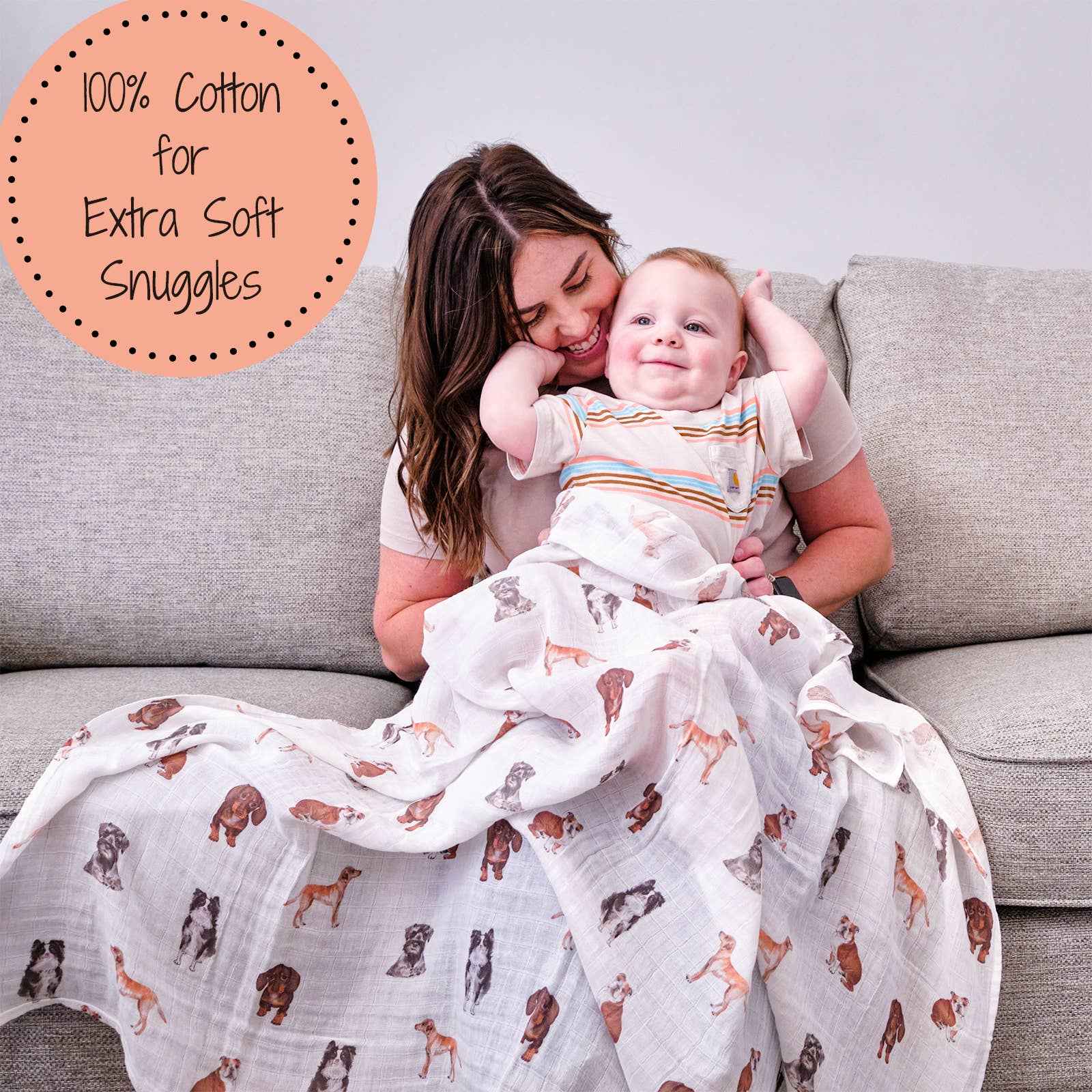 Adorable Dog Print Baby Muslin Swaddle Blanket - Image 3