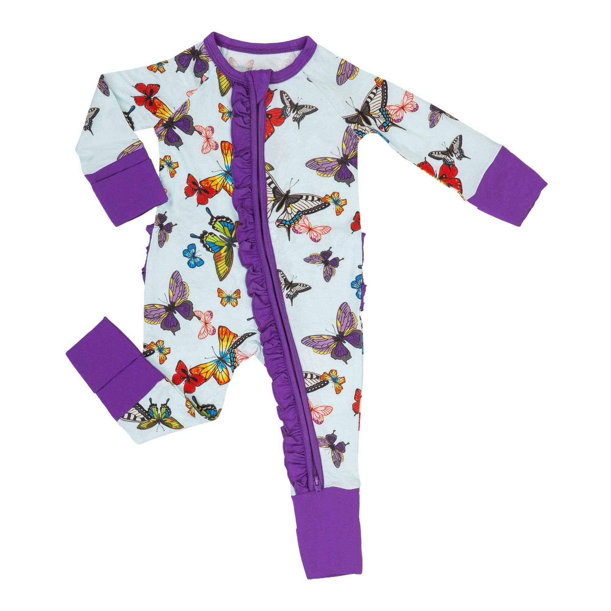 Bamboo Baby Convertible Ruffle Zipper Pajamas - Butterfly