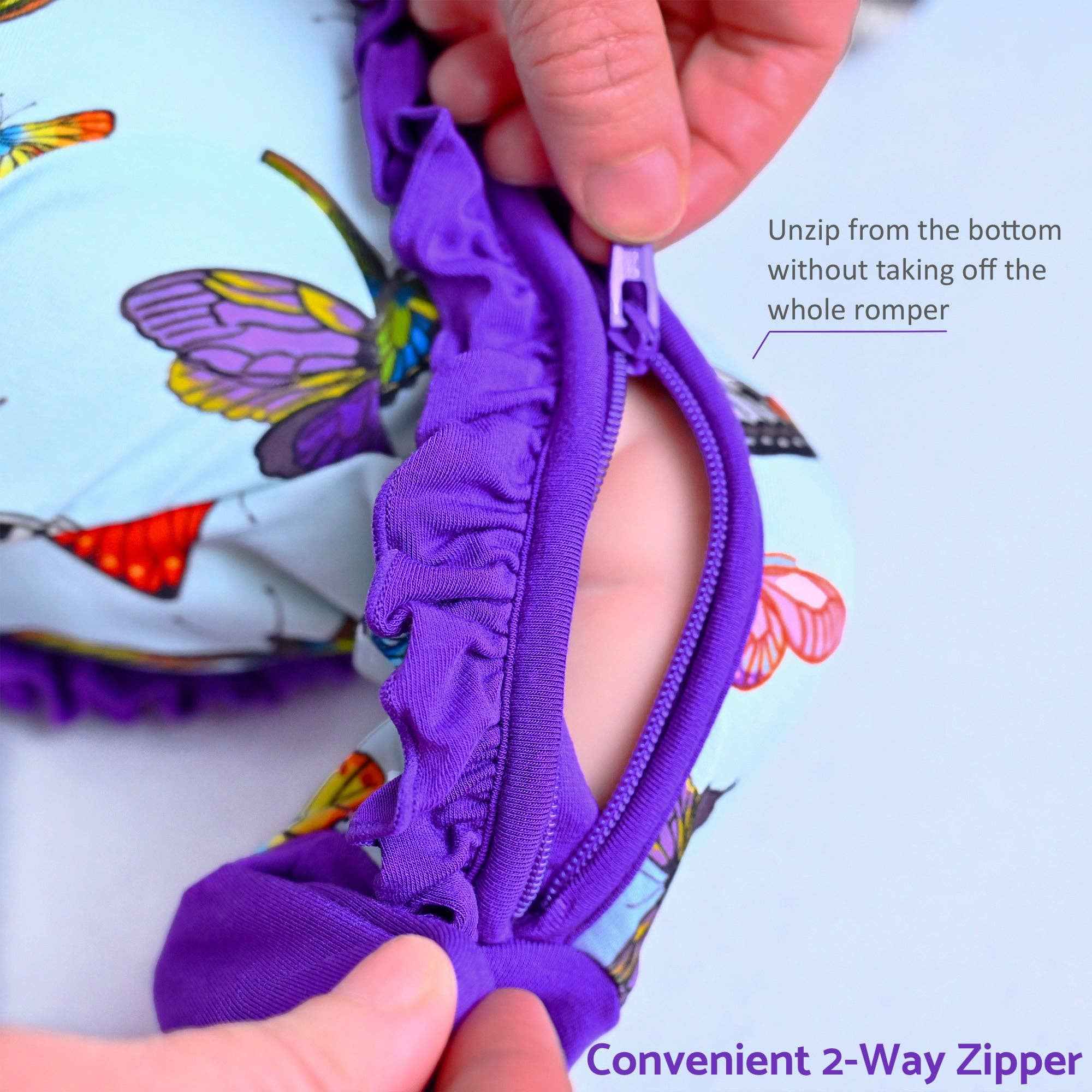Bamboo Baby Convertible Ruffle Zipper Pajamas - Butterfly - Image 5