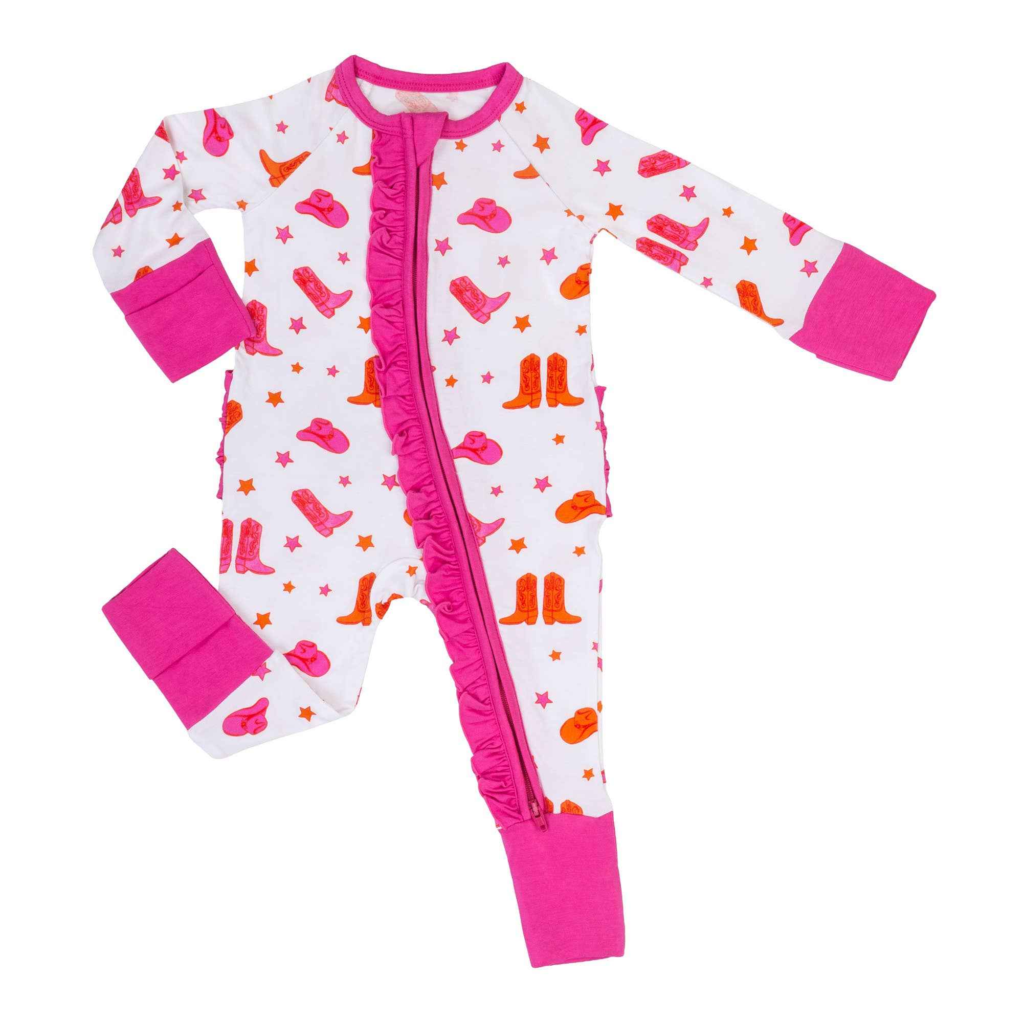 Bamboo Baby Convertible Ruffle Zipper Pajamas - Cowgirl Boot
