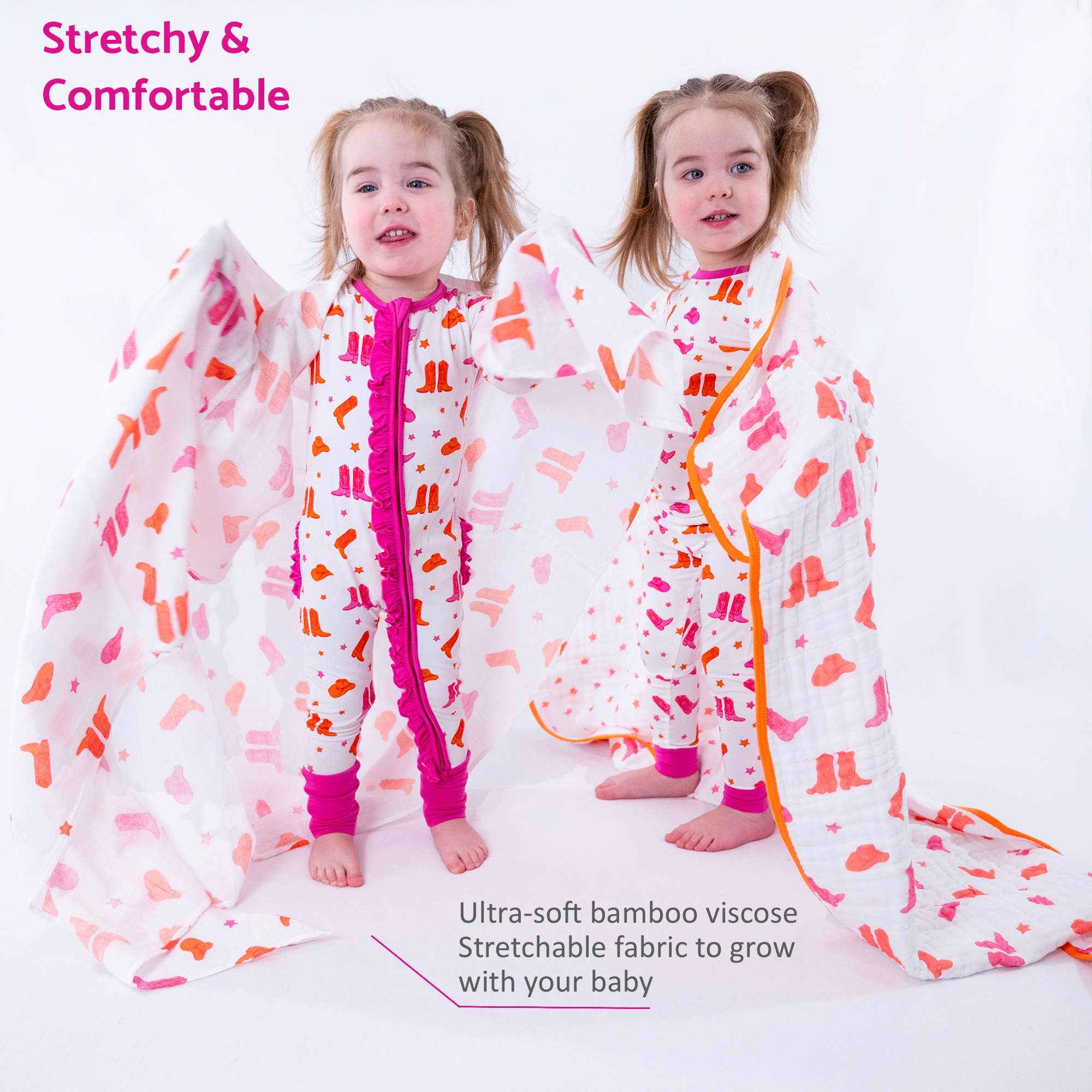 Bamboo Baby Convertible Ruffle Zipper Pajamas - Cowgirl Boot - Image 3