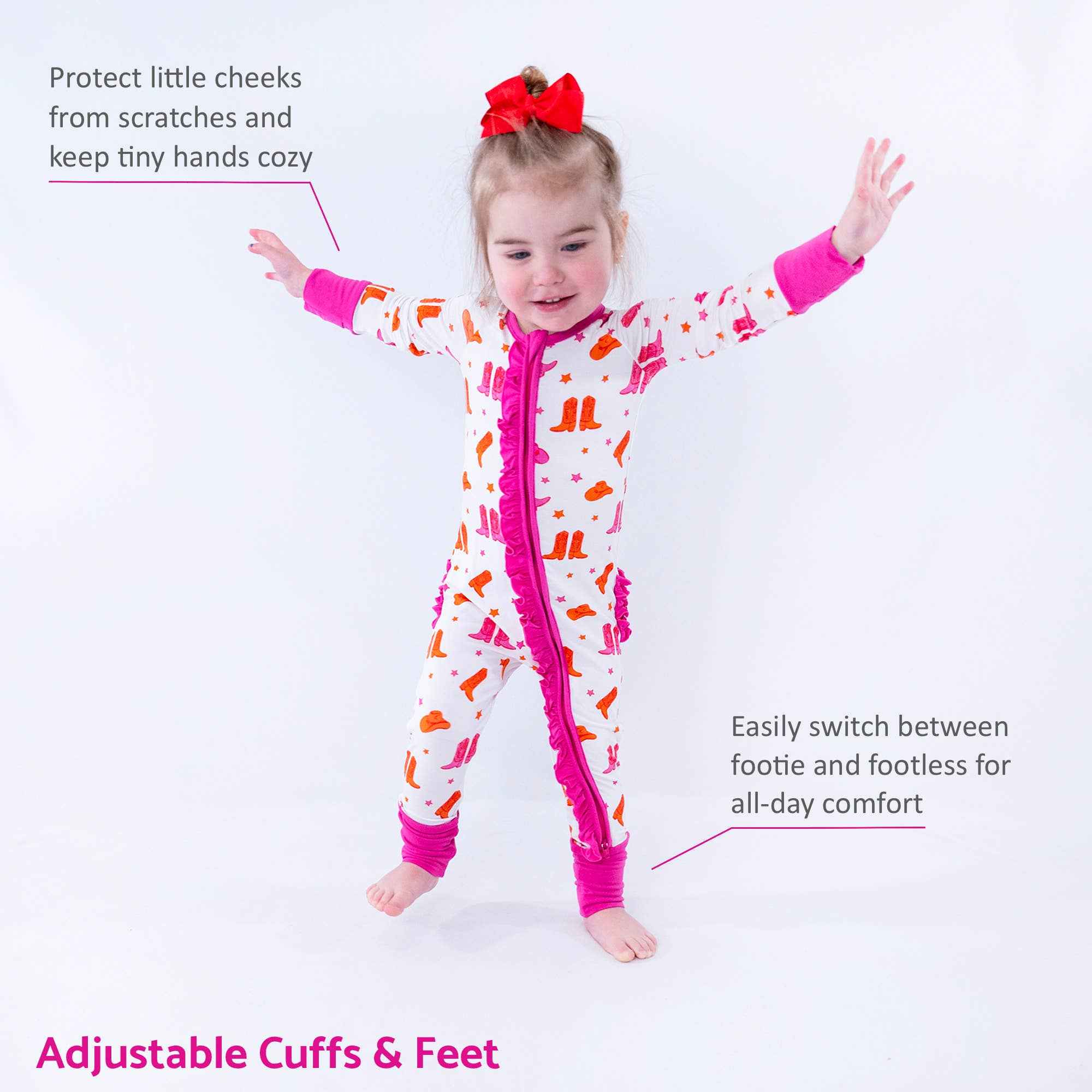 Bamboo Baby Convertible Ruffle Zipper Pajamas - Cowgirl Boot - Image 4