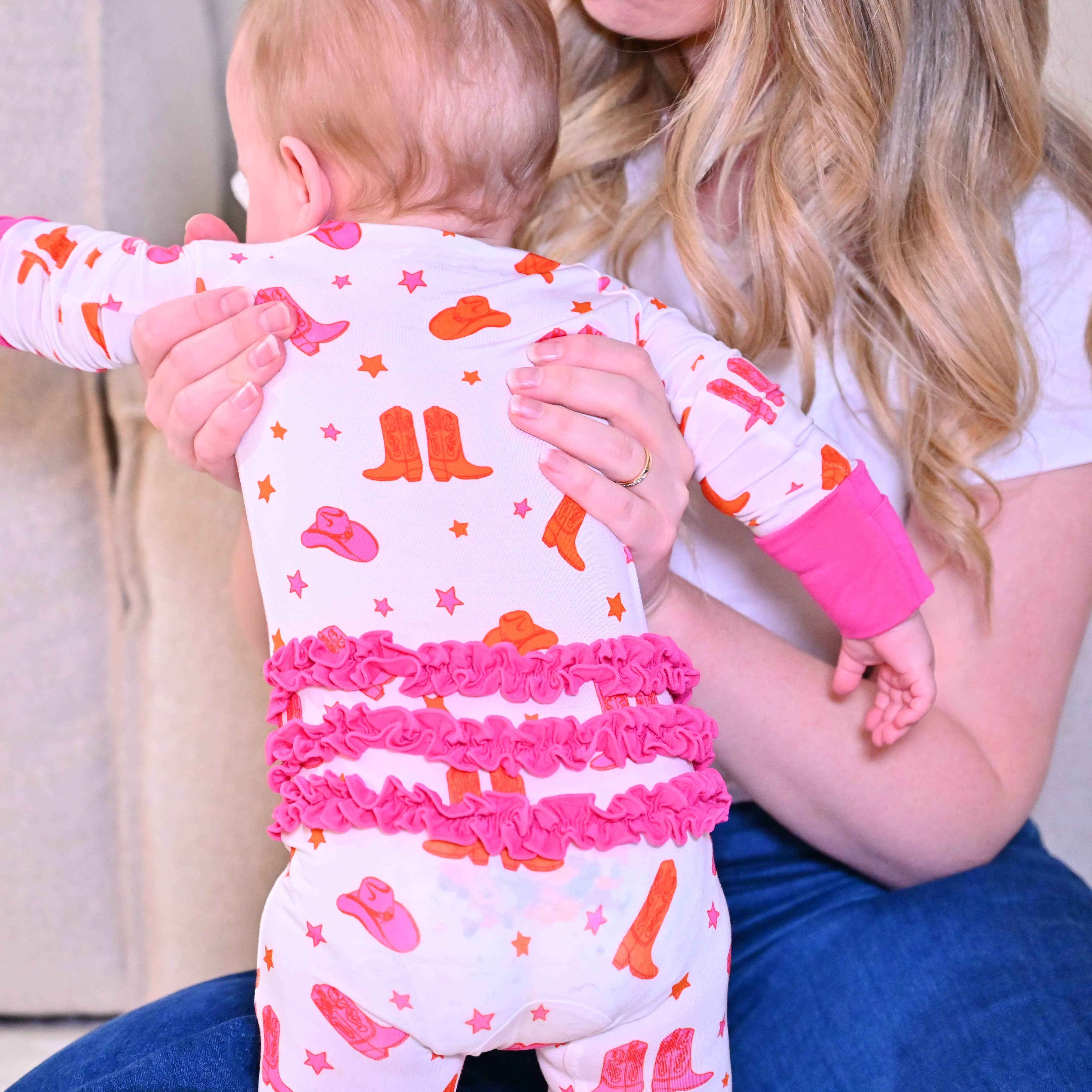 Bamboo Baby Convertible Ruffle Zipper Pajamas - Cowgirl Boot - Image 7