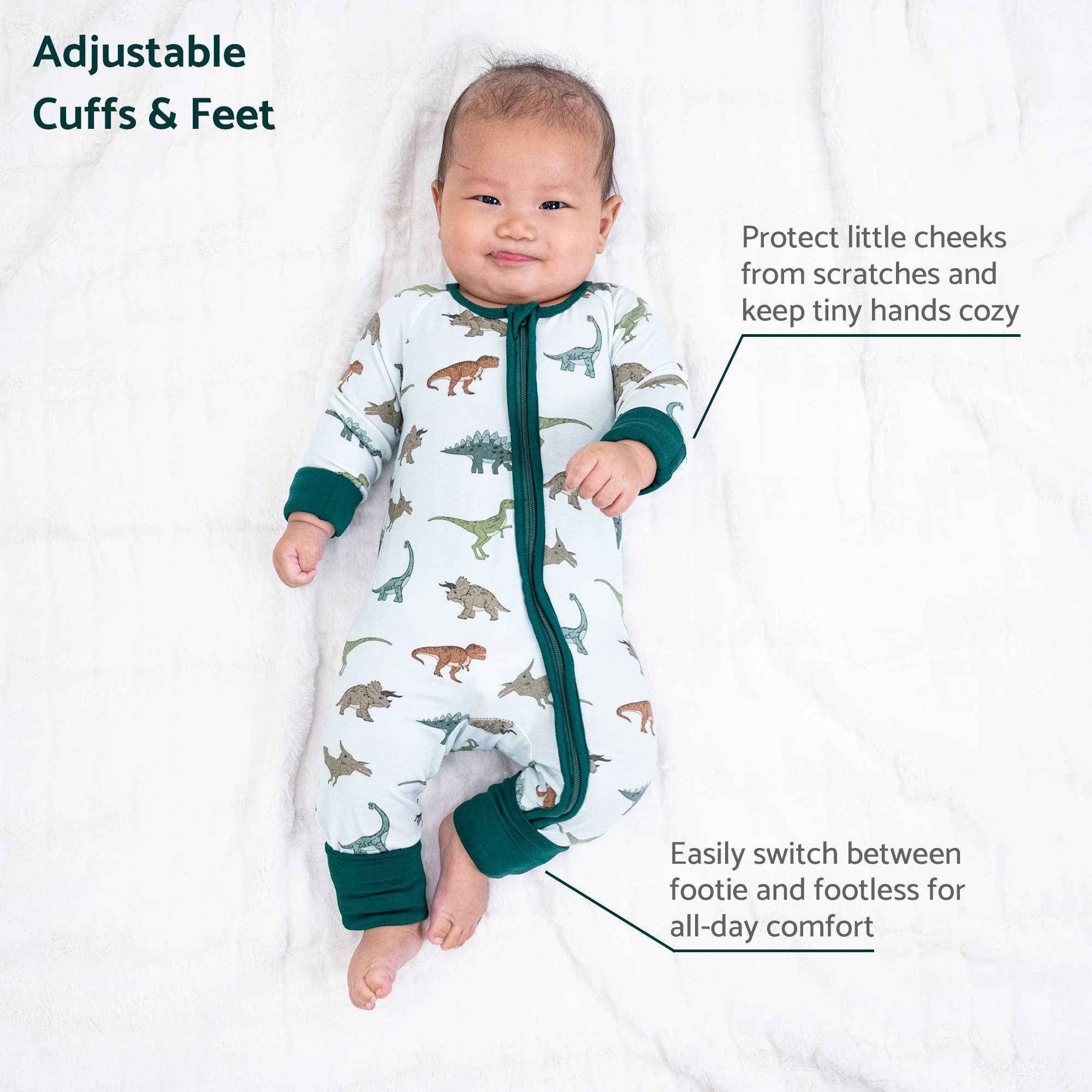 Bamboo Baby Convertible Zipper Pajamas - Dinosaur - Image 3