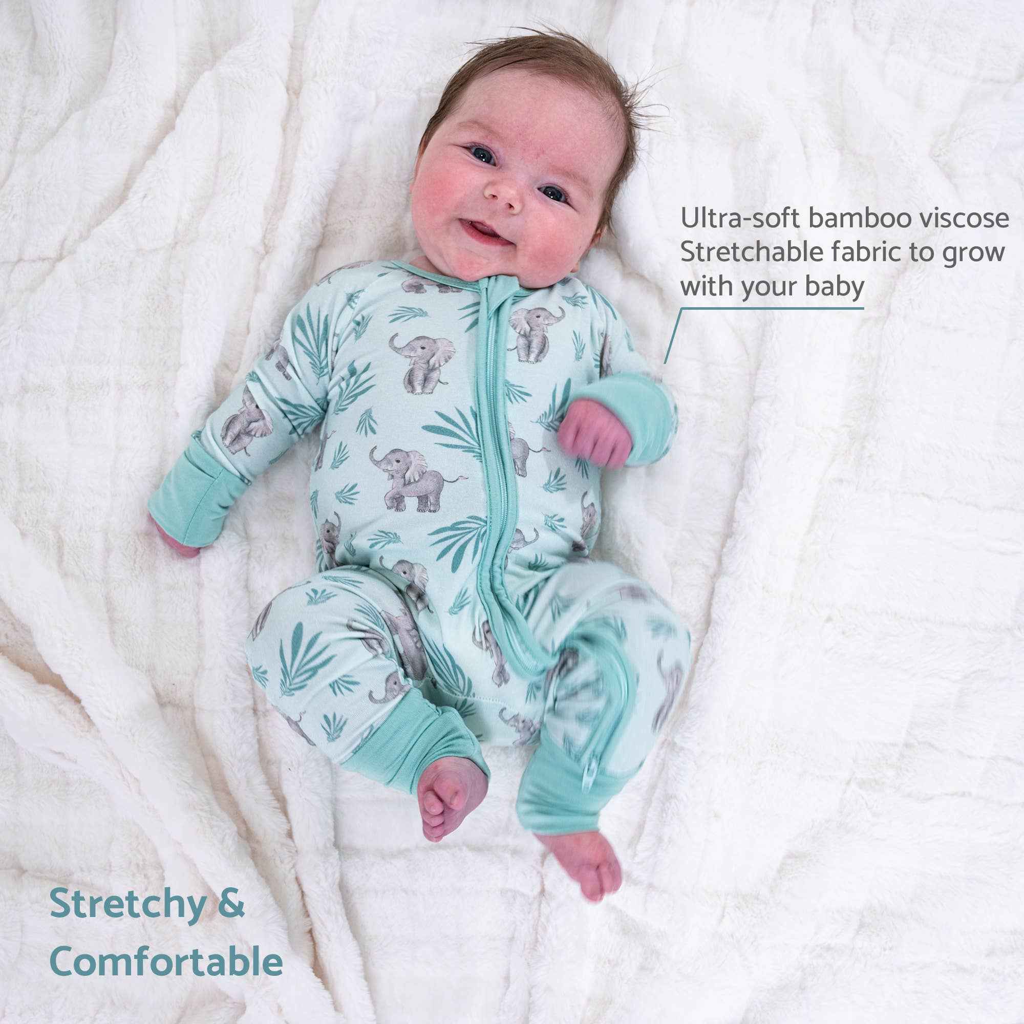 Bamboo Baby Convertible Zipper Pajamas - Elephant - Image 2