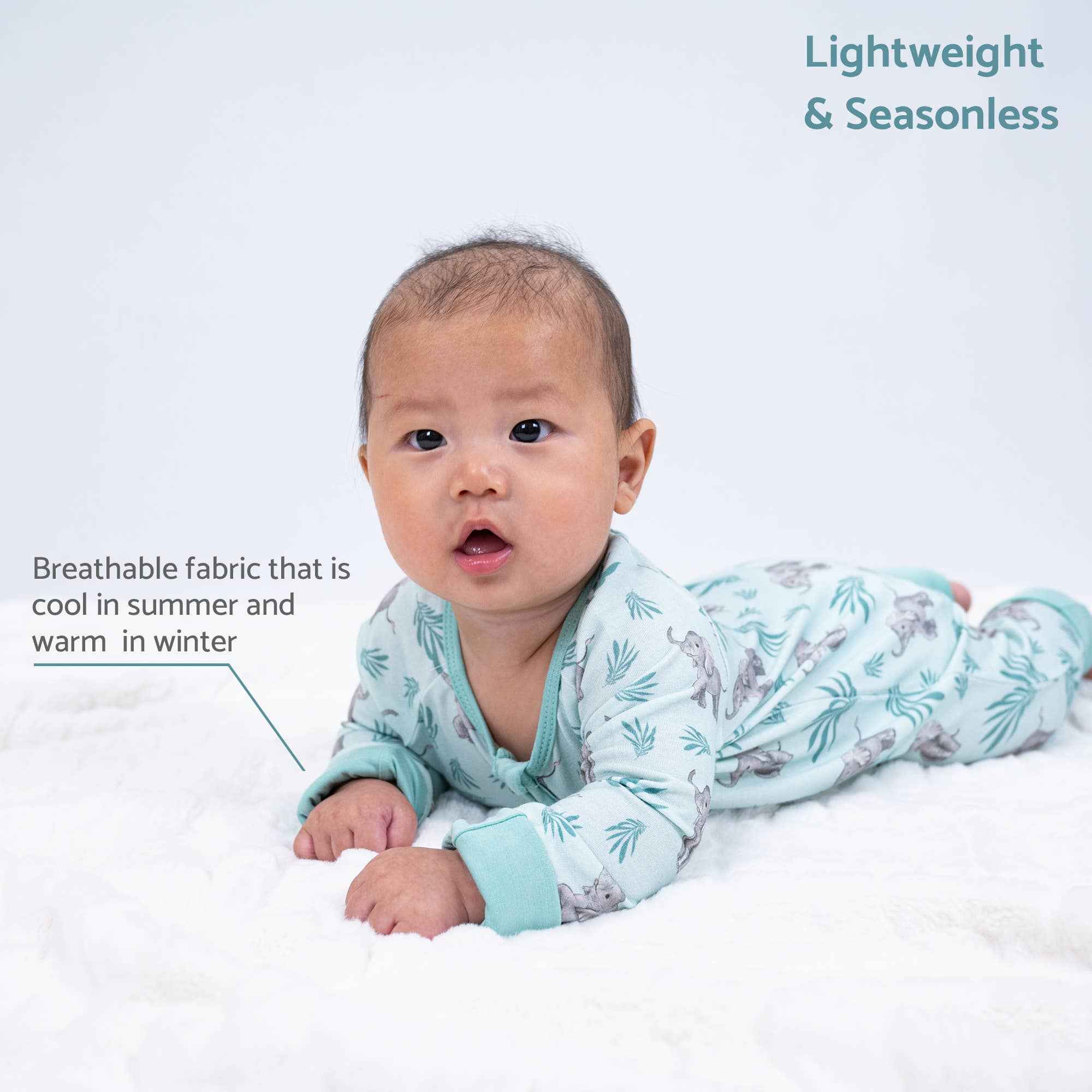 Bamboo Baby Convertible Zipper Pajamas - Elephant - Image 3