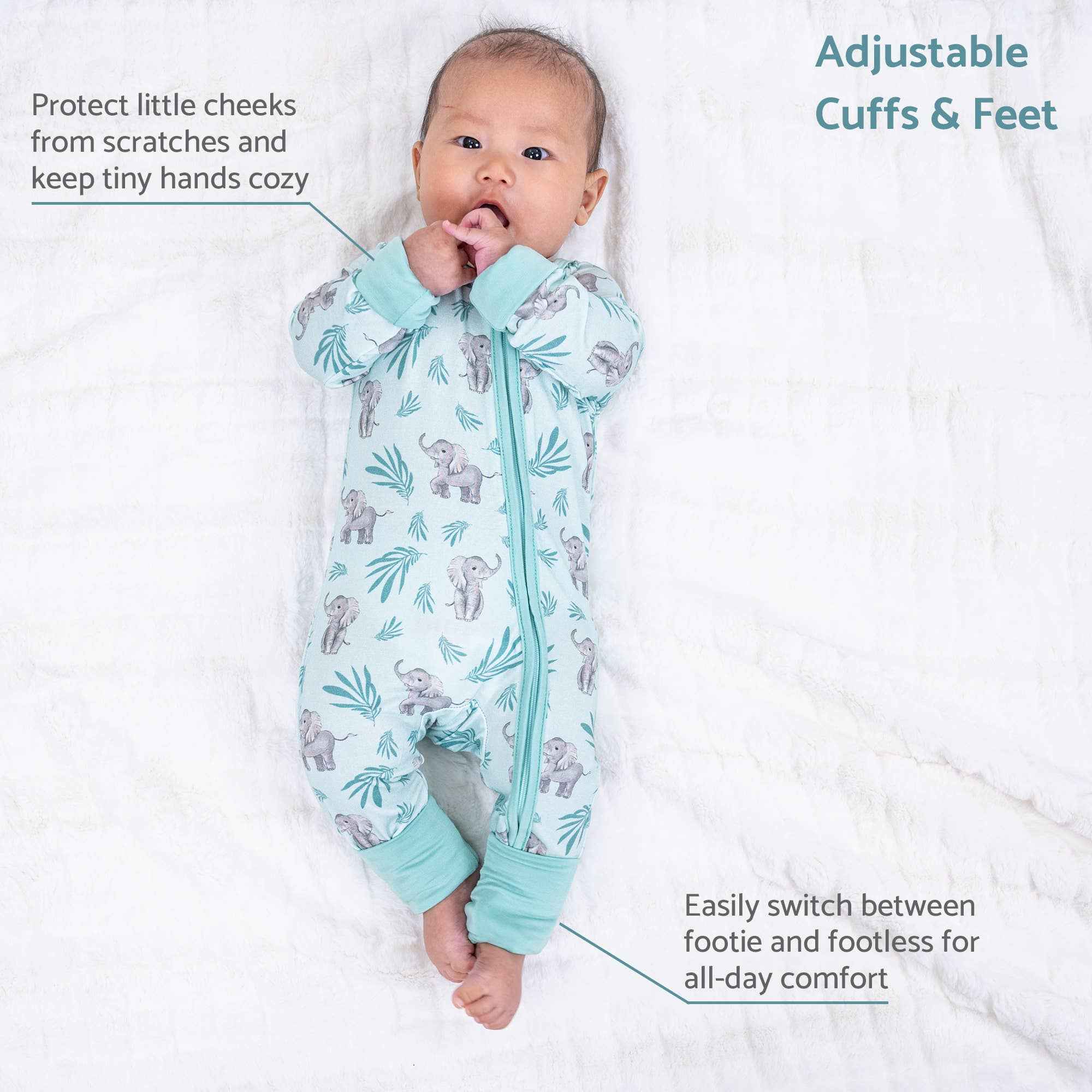 Bamboo Baby Convertible Zipper Pajamas - Elephant - Image 4