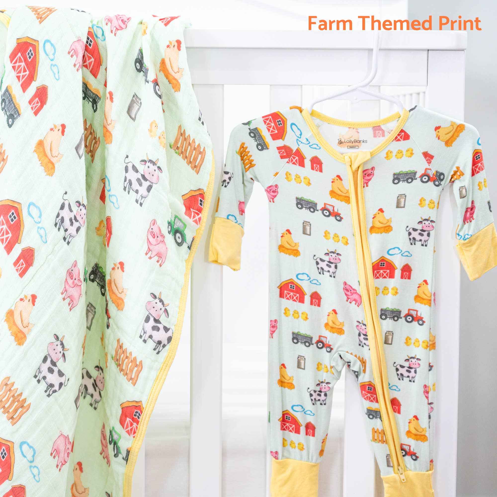 Bamboo Baby Convertible Zipper Pajamas - Farm Pigs Cows Barn - Image 5