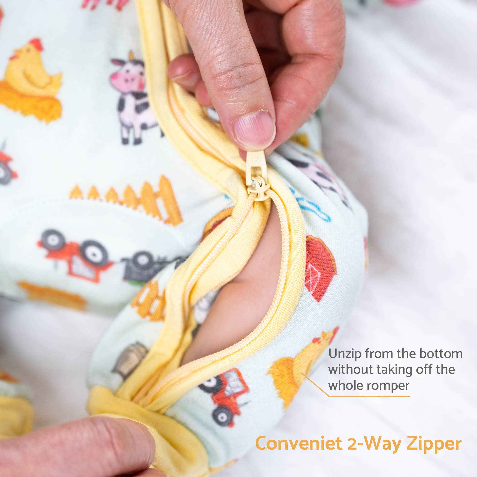Bamboo Baby Convertible Zipper Pajamas - Farm Pigs Cows Barn - Image 6