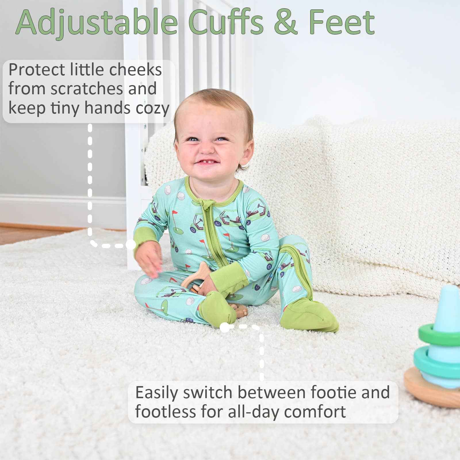 Bamboo Baby Convertible Zipper Pajamas - Golf Cart - Image 4