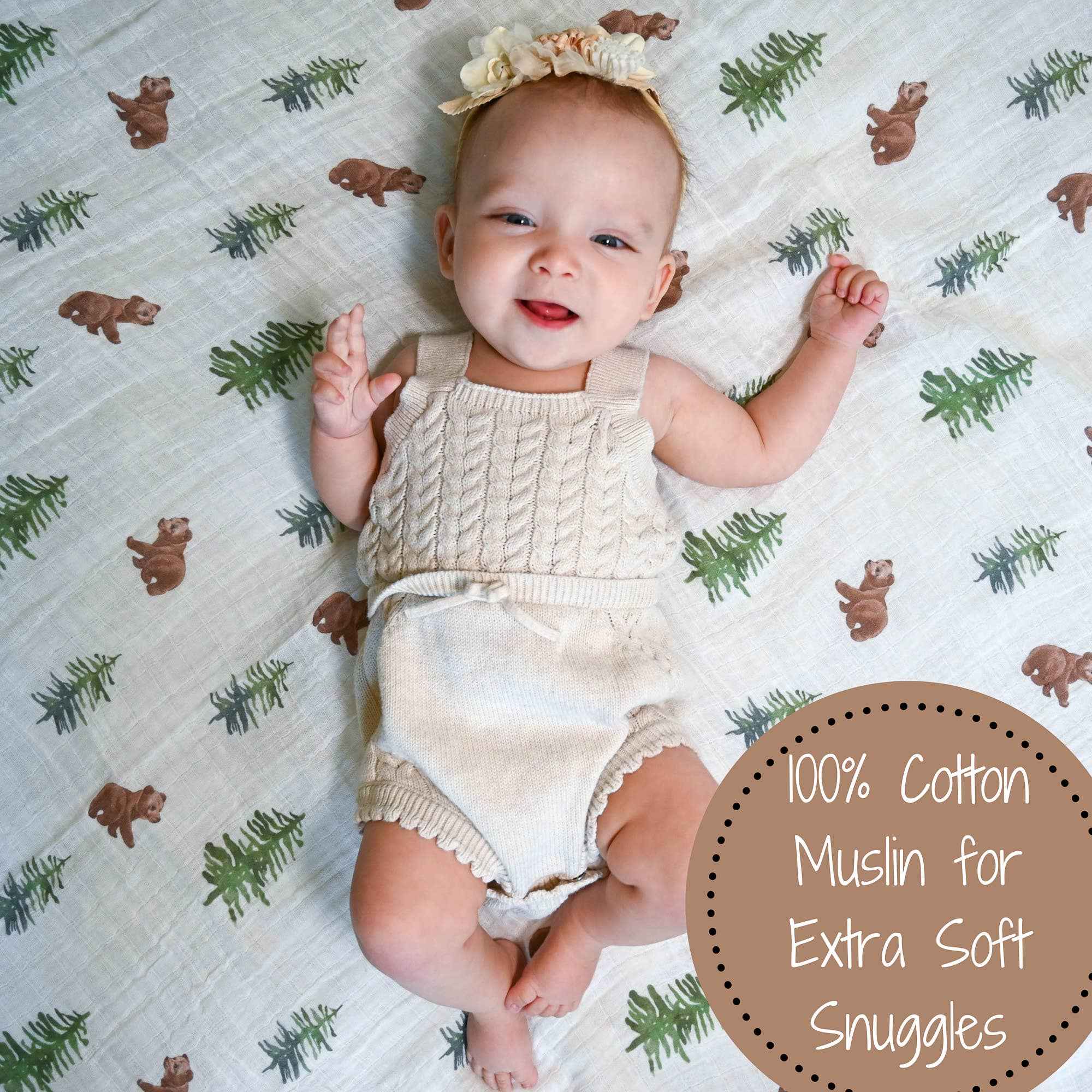Bear Cub Baby Muslin Swaddle Blanket - Image 3