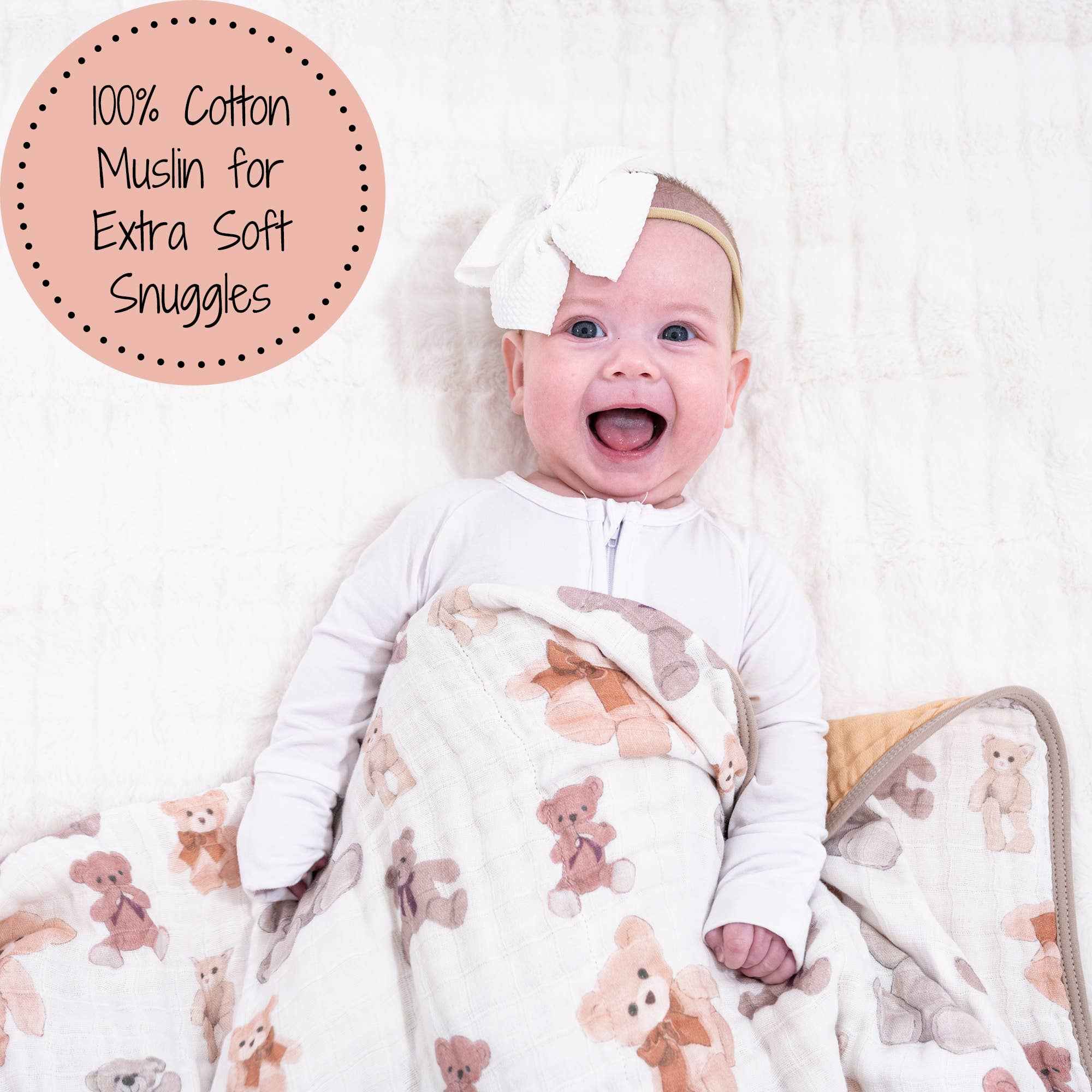 Bear Hugs Baby Toddler 100% Cotton Muslin Blanket 47"x47" - Image 2