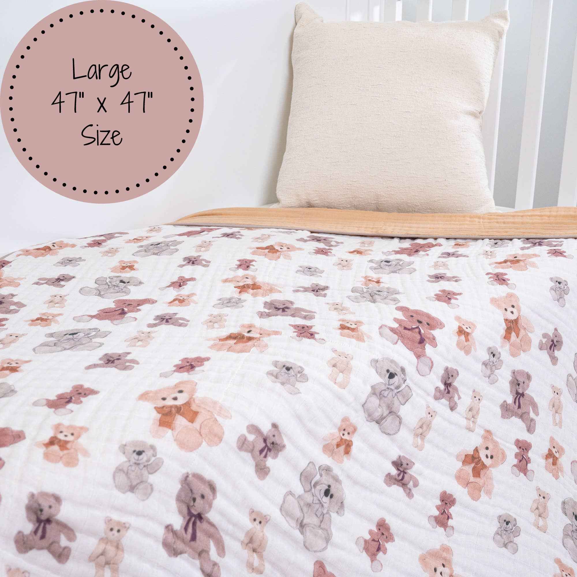 Bear Hugs Baby Toddler 100% Cotton Muslin Blanket 47"x47" - Image 4