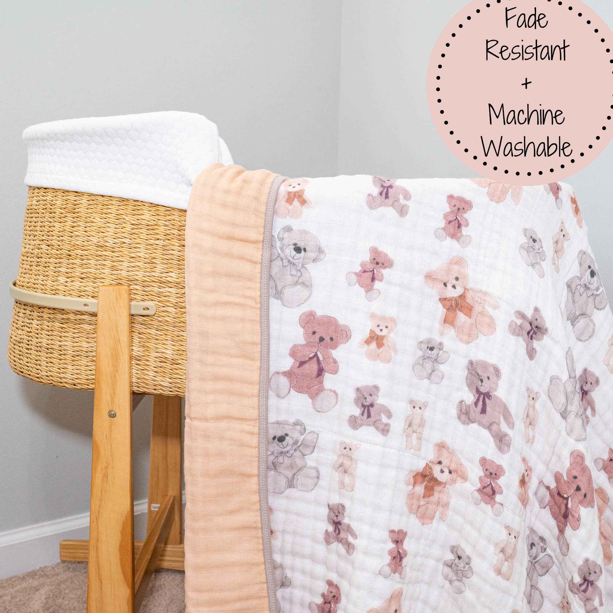 Bear Hugs Baby Toddler 100% Cotton Muslin Blanket 47"x47" - Image 7