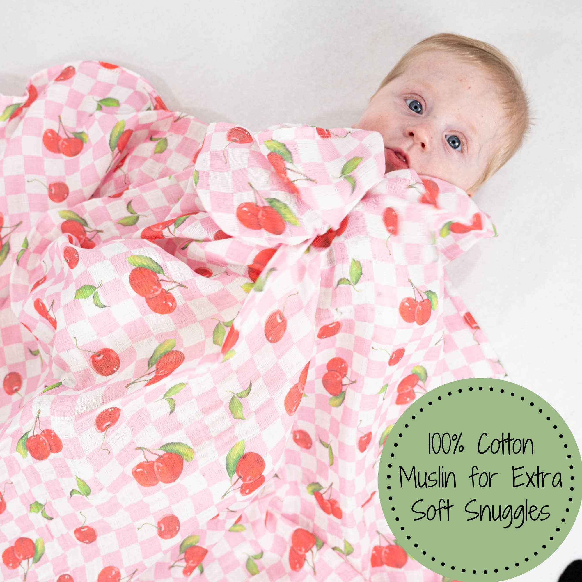 Cherry on Top Baby Muslin Swaddle Blanket - Image 2