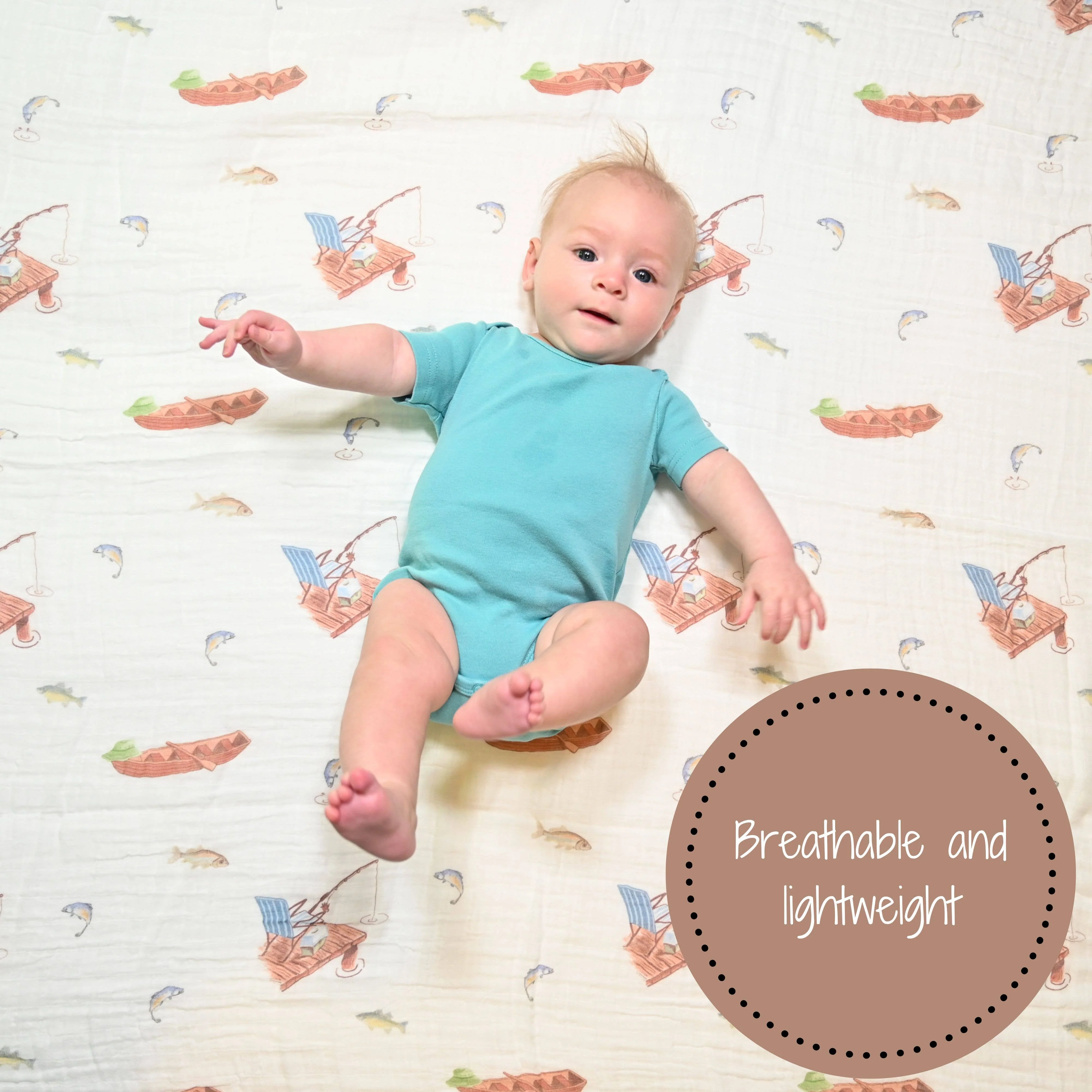 Gone Fishing Baby Muslin Cotton Blanket - Image 3