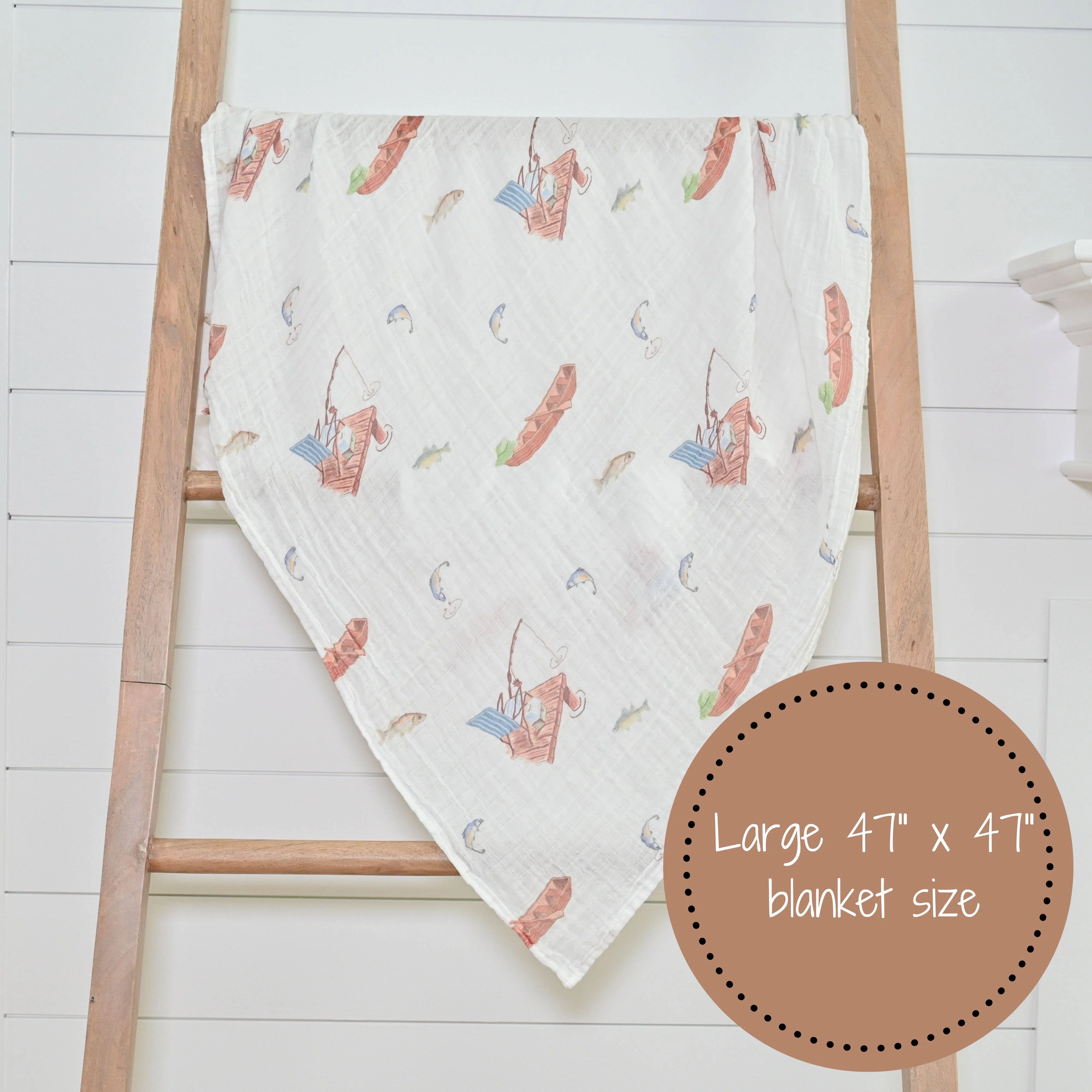 Gone Fishing Baby Muslin Cotton Blanket - Image 4