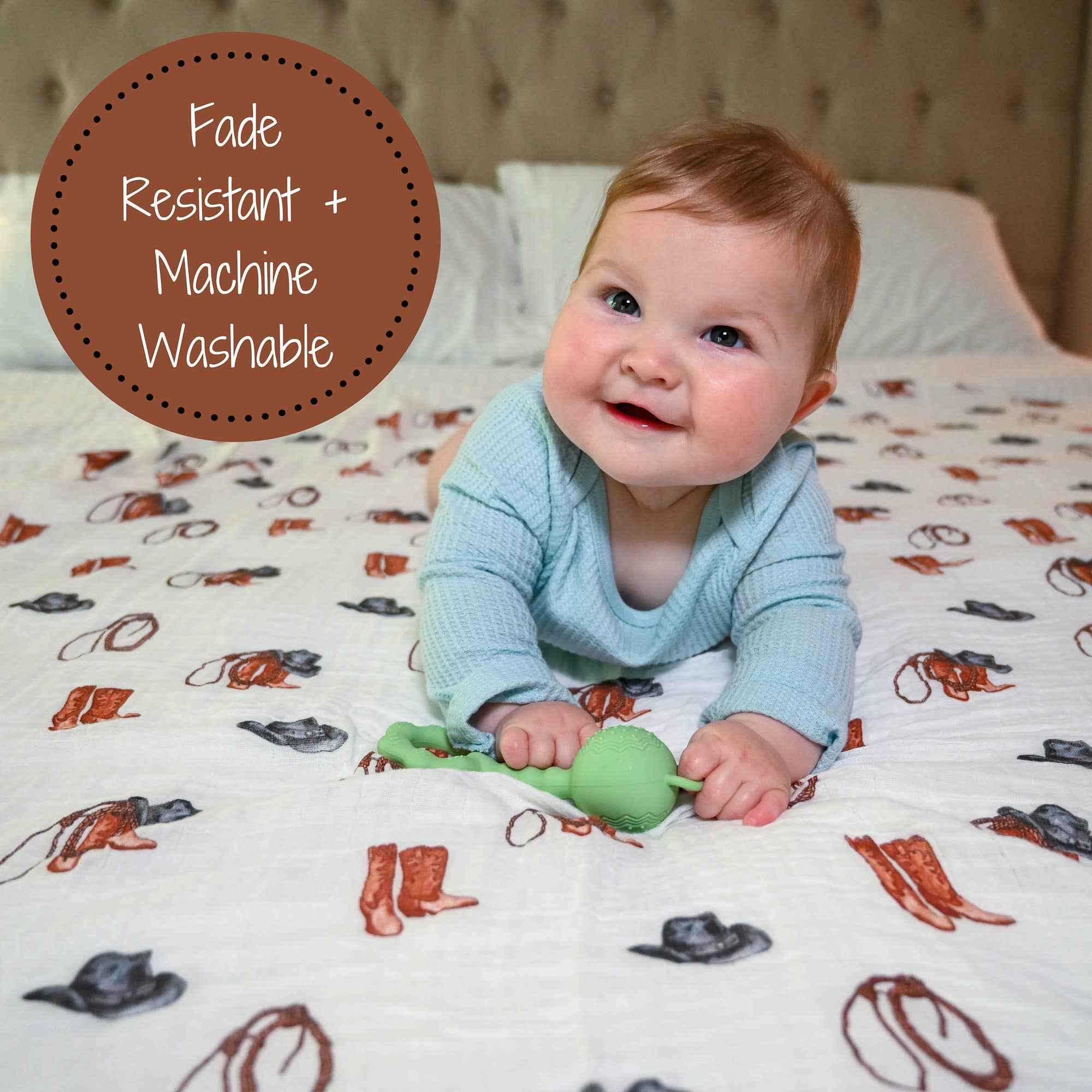 Life Is Better In Boots Western Baby Muslin Swaddle Blanket - Image 3