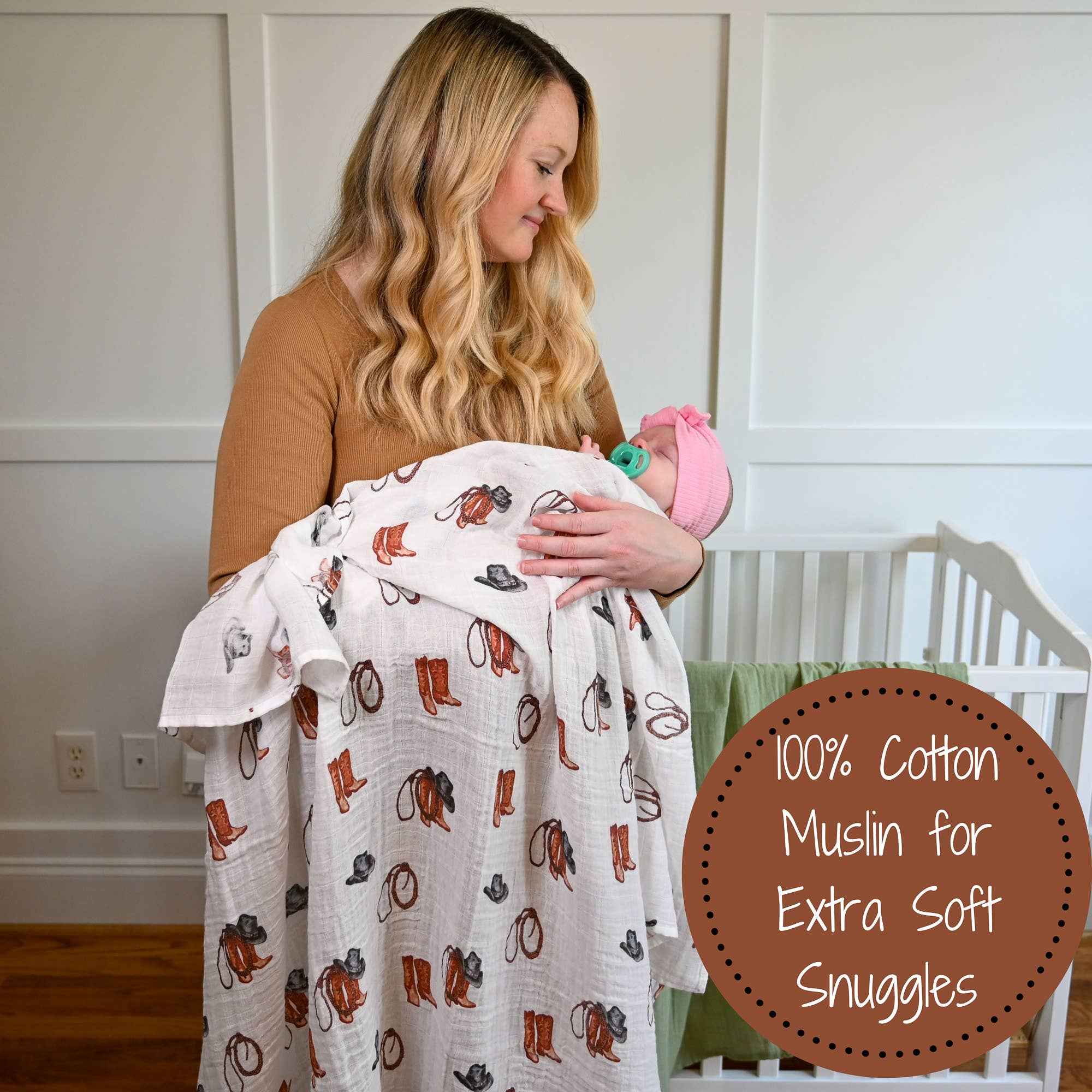 Life Is Better In Boots Western Baby Muslin Swaddle Blanket - Image 5