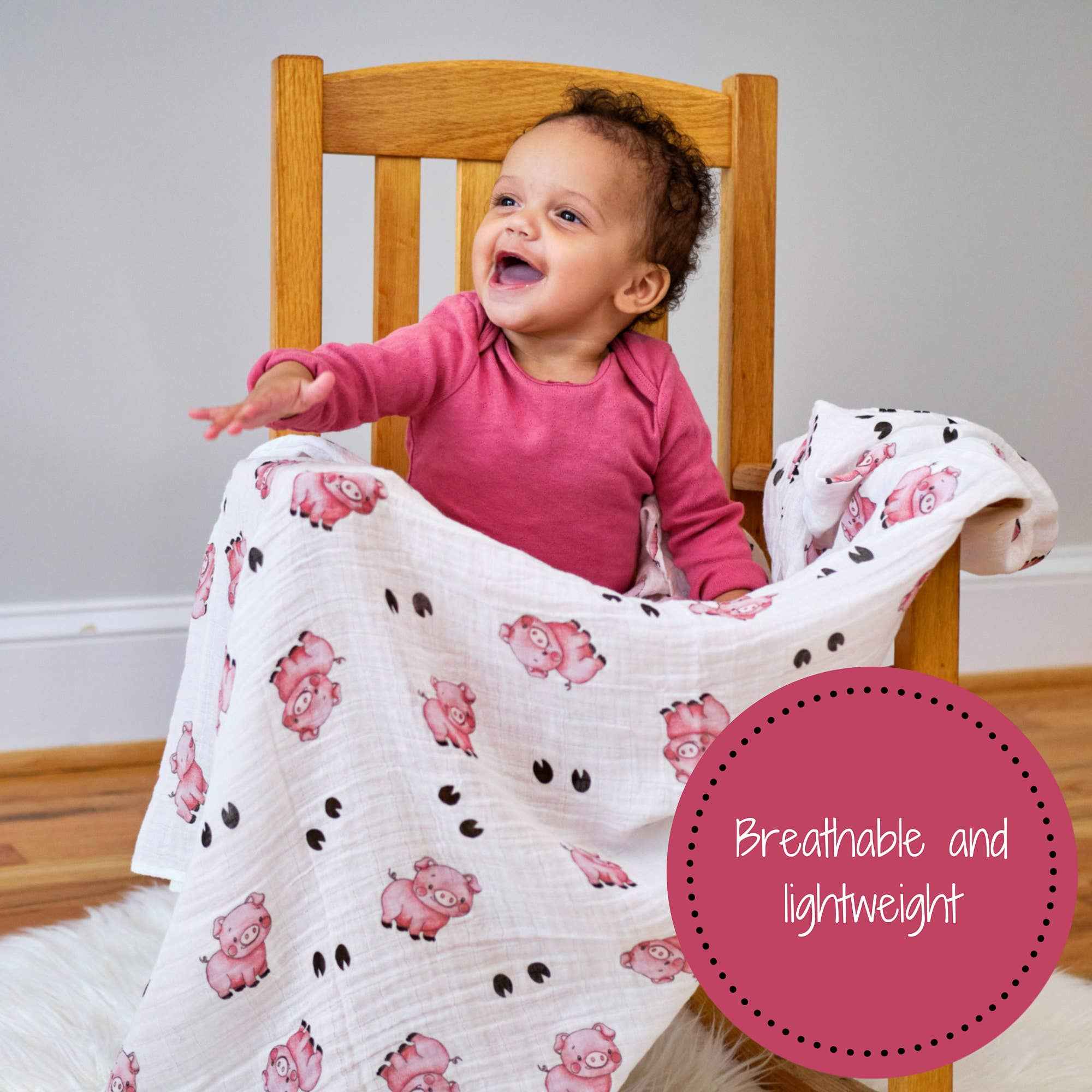 Oink Oink Baby Muslin Swaddle Blanket - Image 3