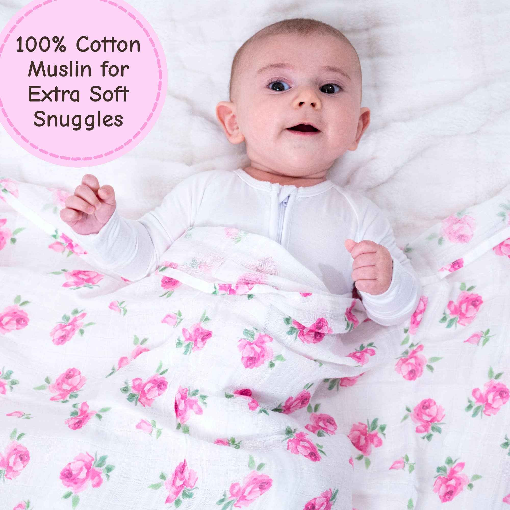 Rose Buds and Blooms Baby Muslin Swaddle Blanket - Image 2