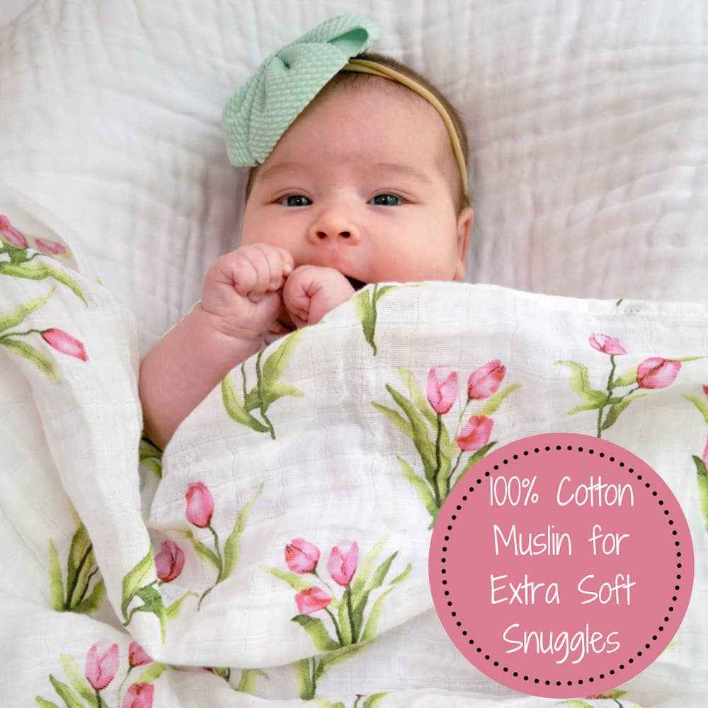 Tulip Garden Baby Muslin Swaddle Blanket - Image 4