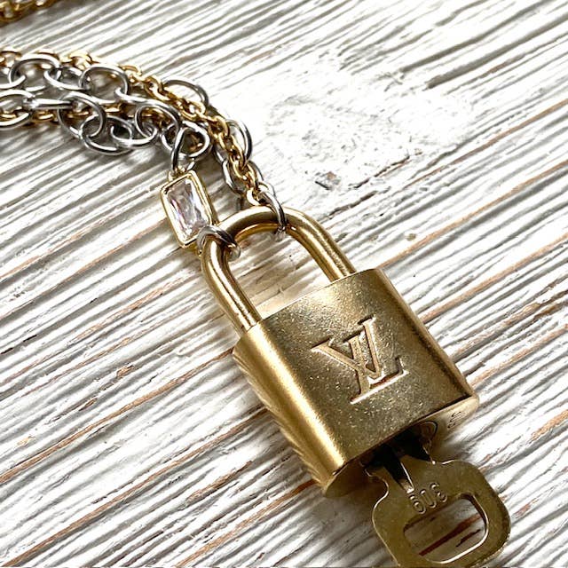 Louis Vuitton lock necklace repurposed upcycled LV - Image 10