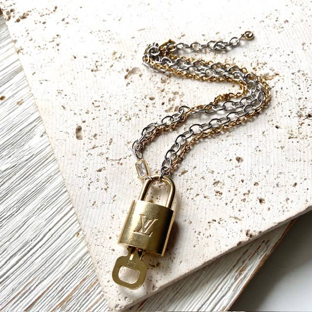 Louis Vuitton lock necklace repurposed upcycled LV - Image 2