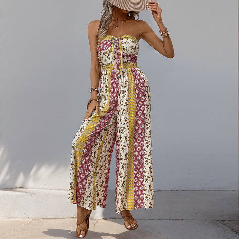 Strapless Smocked Romper Tube Top Flare Trousers Jumpsuit - Image 2