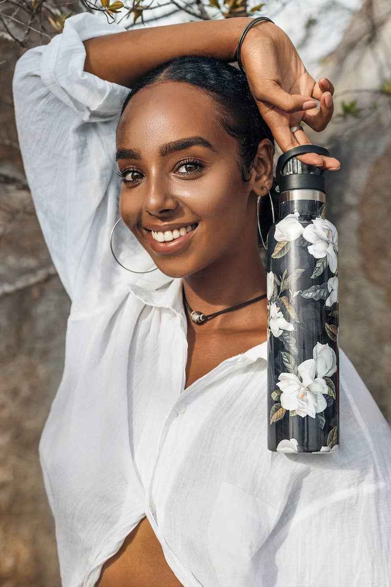Magnolia | Dark Floral Magnolia 25oz Insulated Water Bottle - Image 2