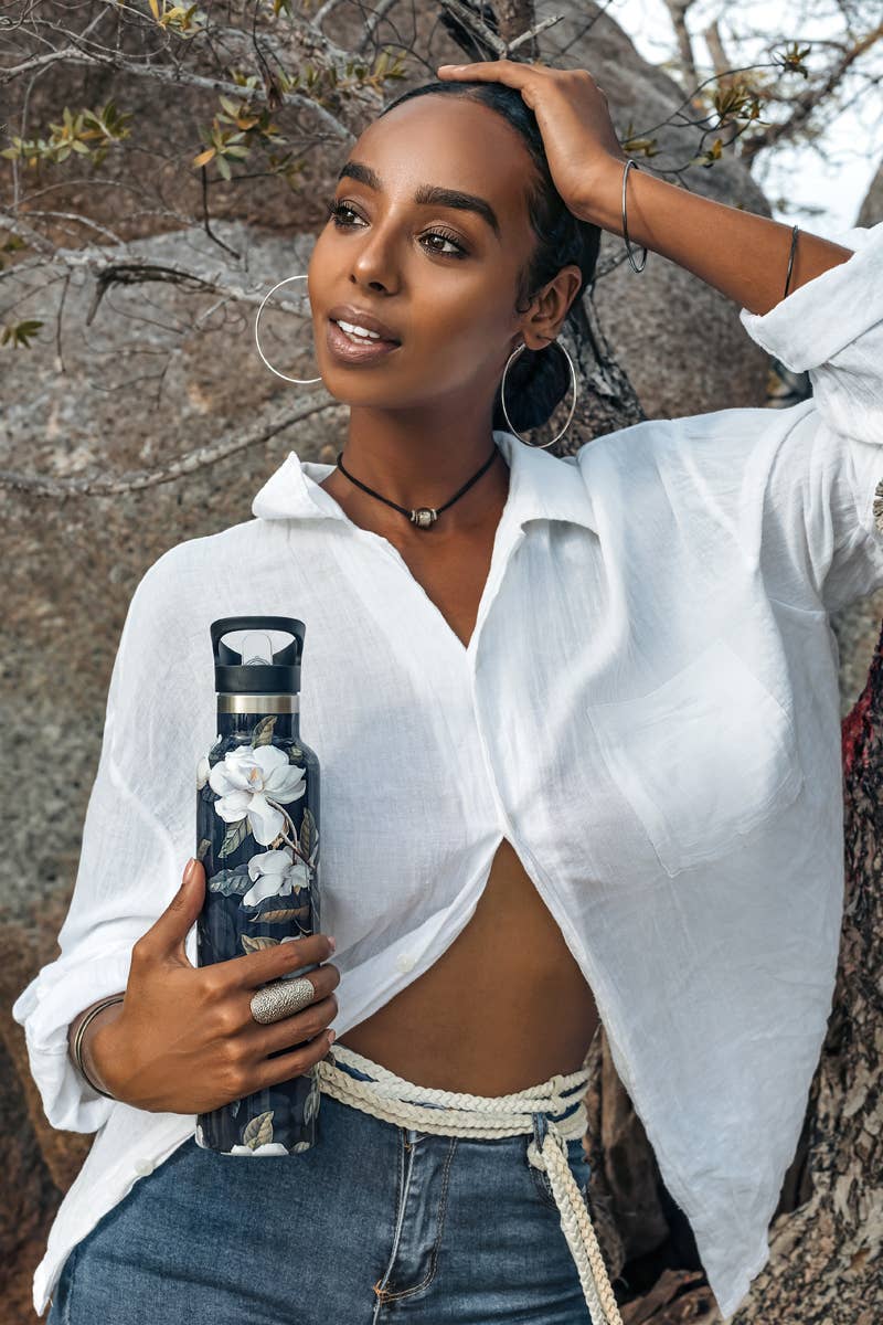Magnolia | Dark Floral Magnolia 25oz Insulated Water Bottle - Image 8
