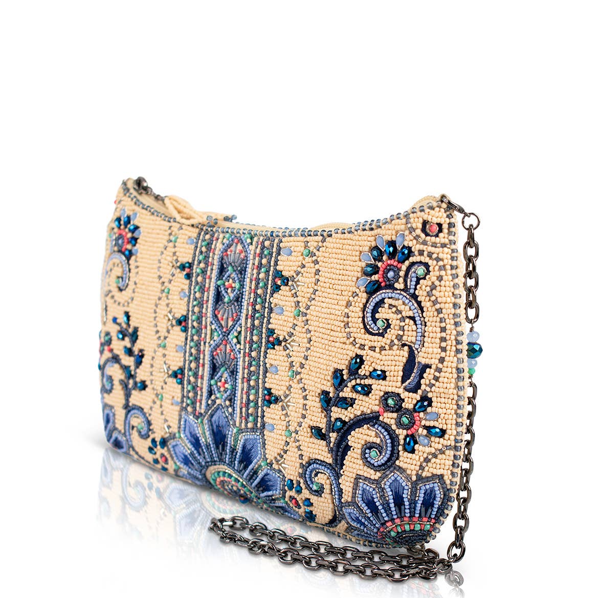 Mary Frances Accessories - Mediterranean Mood Blue & Cream Floral Beaded Crossbody Bag - Image 2