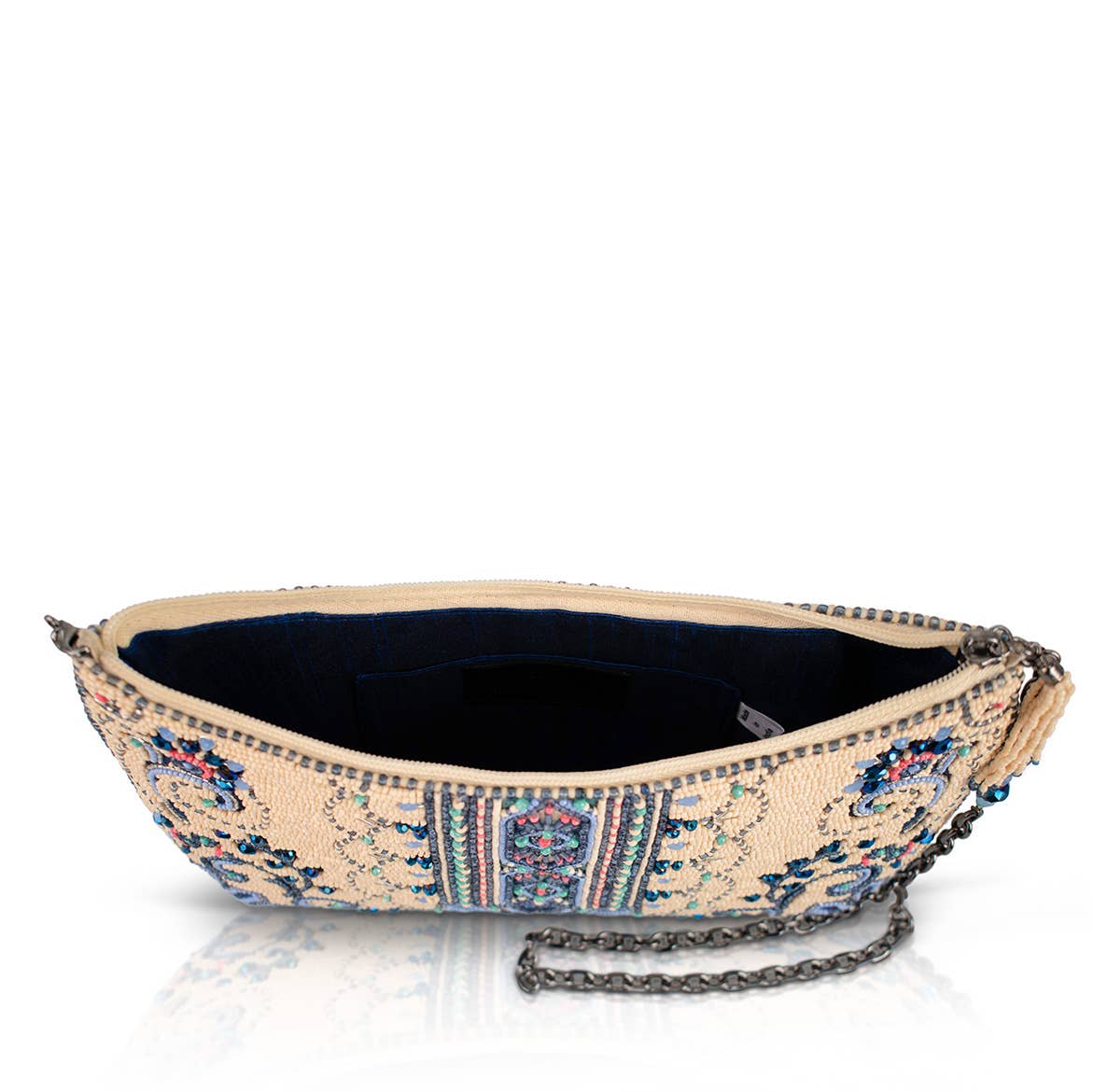 Mary Frances Accessories - Mediterranean Mood Blue & Cream Floral Beaded Crossbody Bag - Image 3