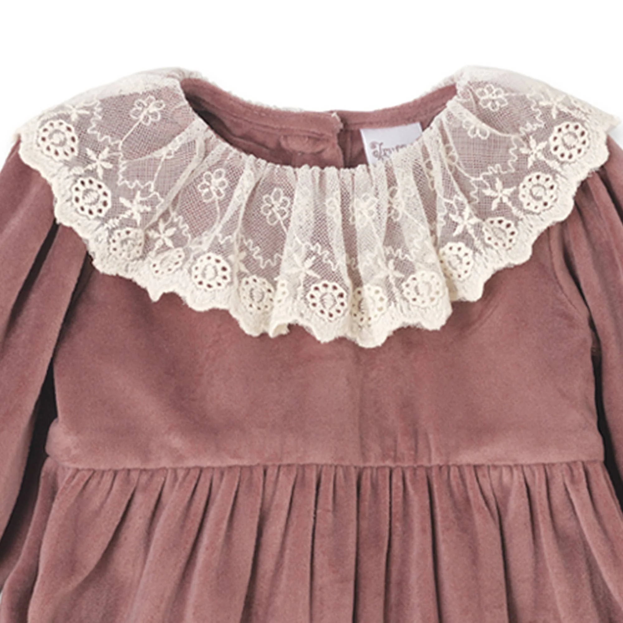 Mauve Velvet Baby Romper – Lace Collar Special Occasion - Image 3