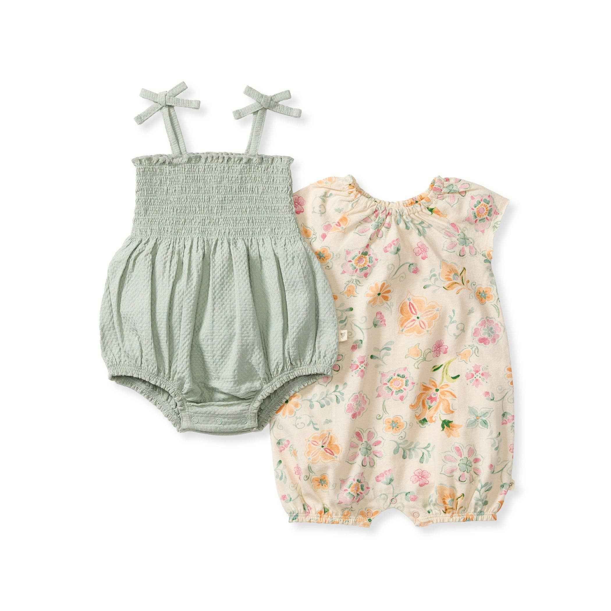 Mediterranean Floral Baby Girl Bubble Romper 2-Pack Set: 3-6M