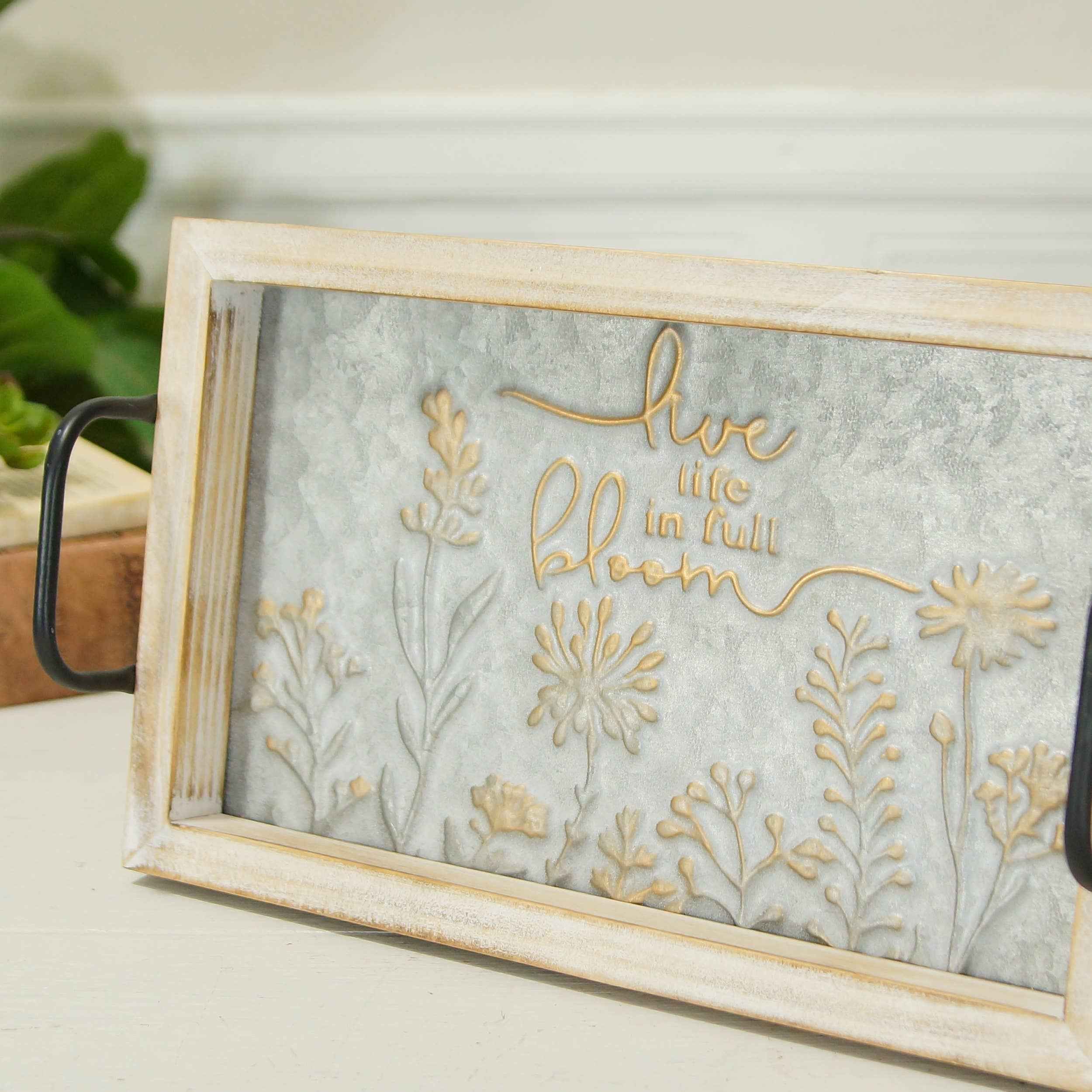 Metal Embossed Tray Wood "Live Life in Full Bloom" - Image 4