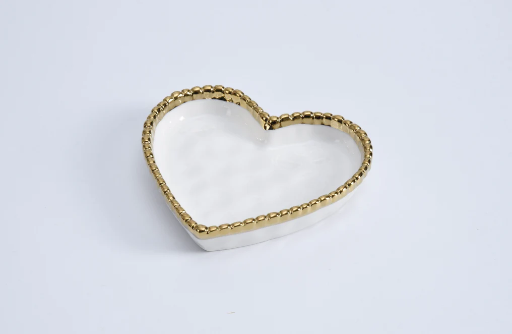 Mini Heart Dish-White and Gold