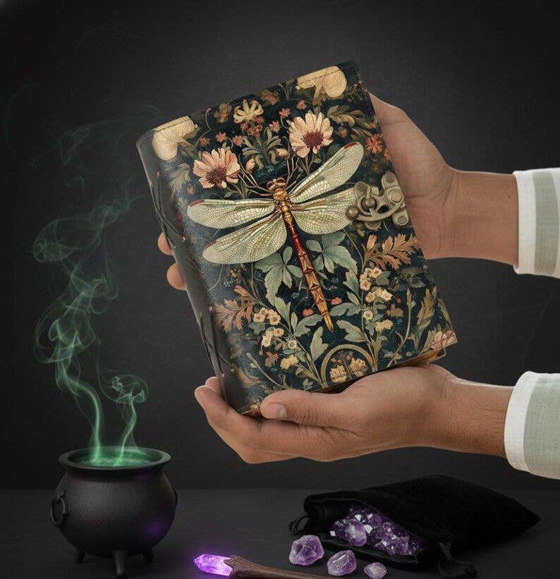 Dragonfly Leather Journal with Lock Handmade Vintage Grimoir - Image 4