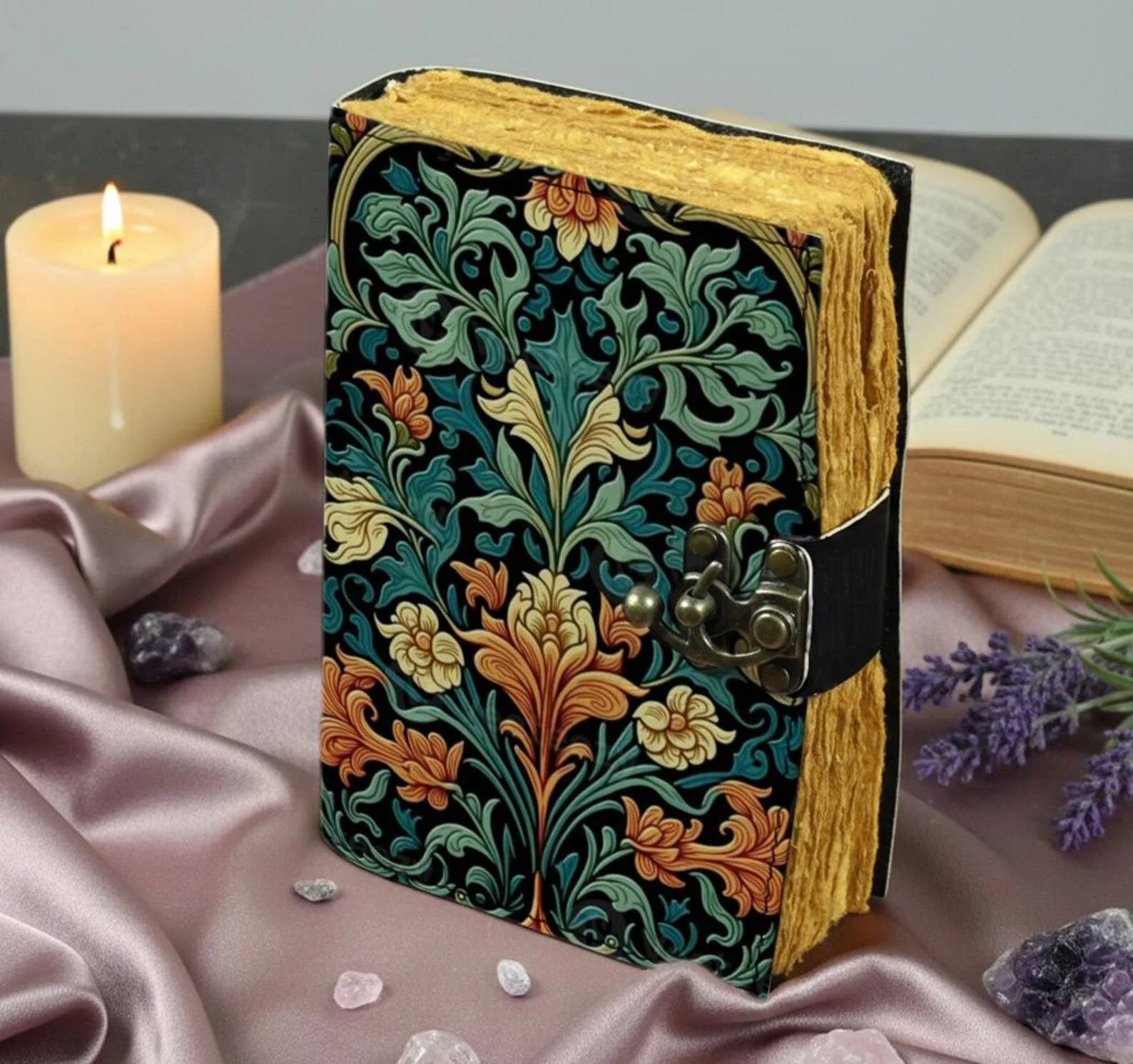 Floral Leather Journal with Lock, Vintage Botanical Diary - Image 2