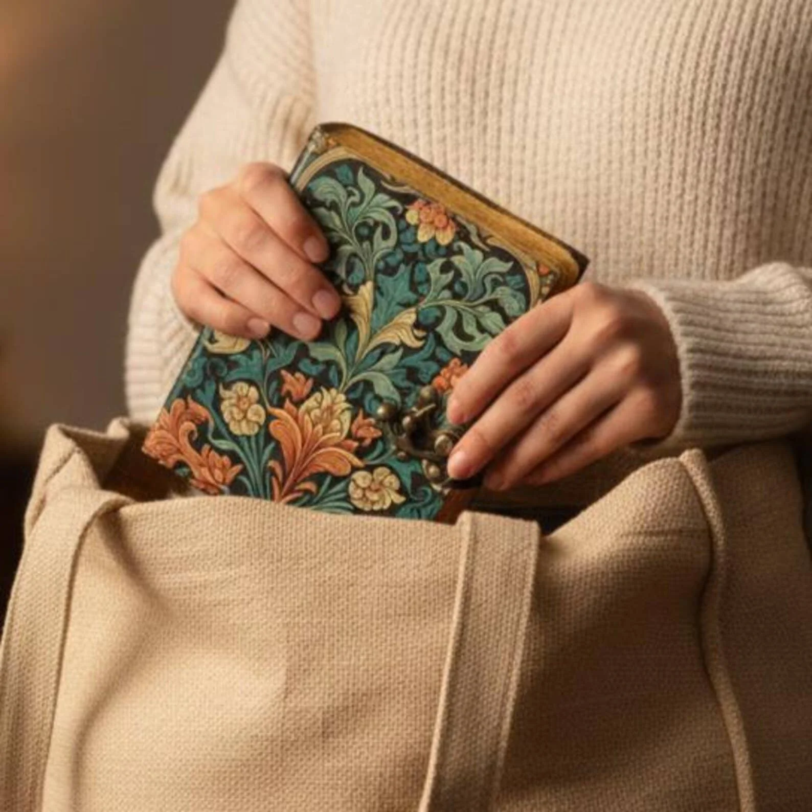 Floral Leather Journal with Lock, Vintage Botanical Diary - Image 3