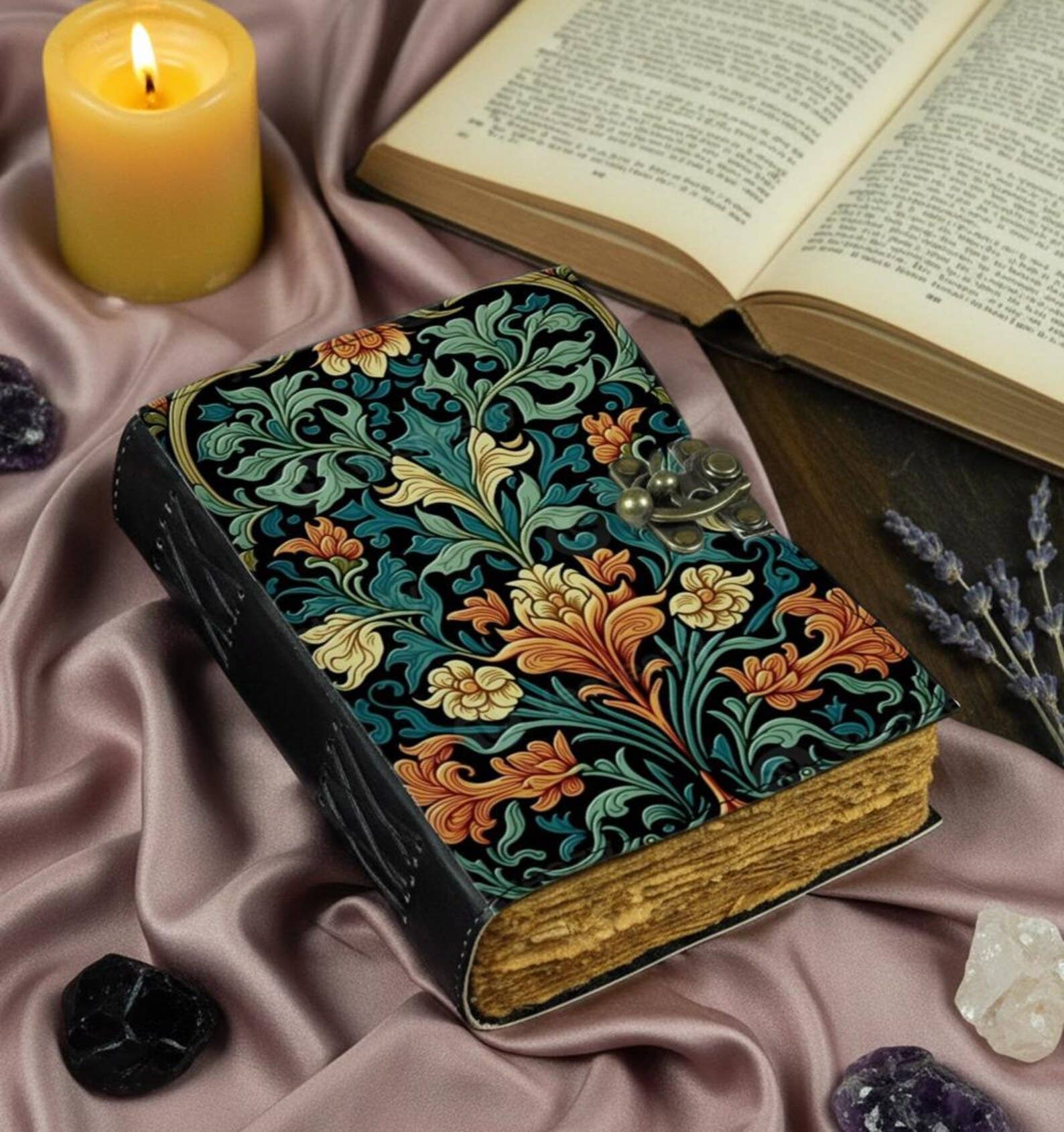 Floral Leather Journal with Lock, Vintage Botanical Diary - Image 4