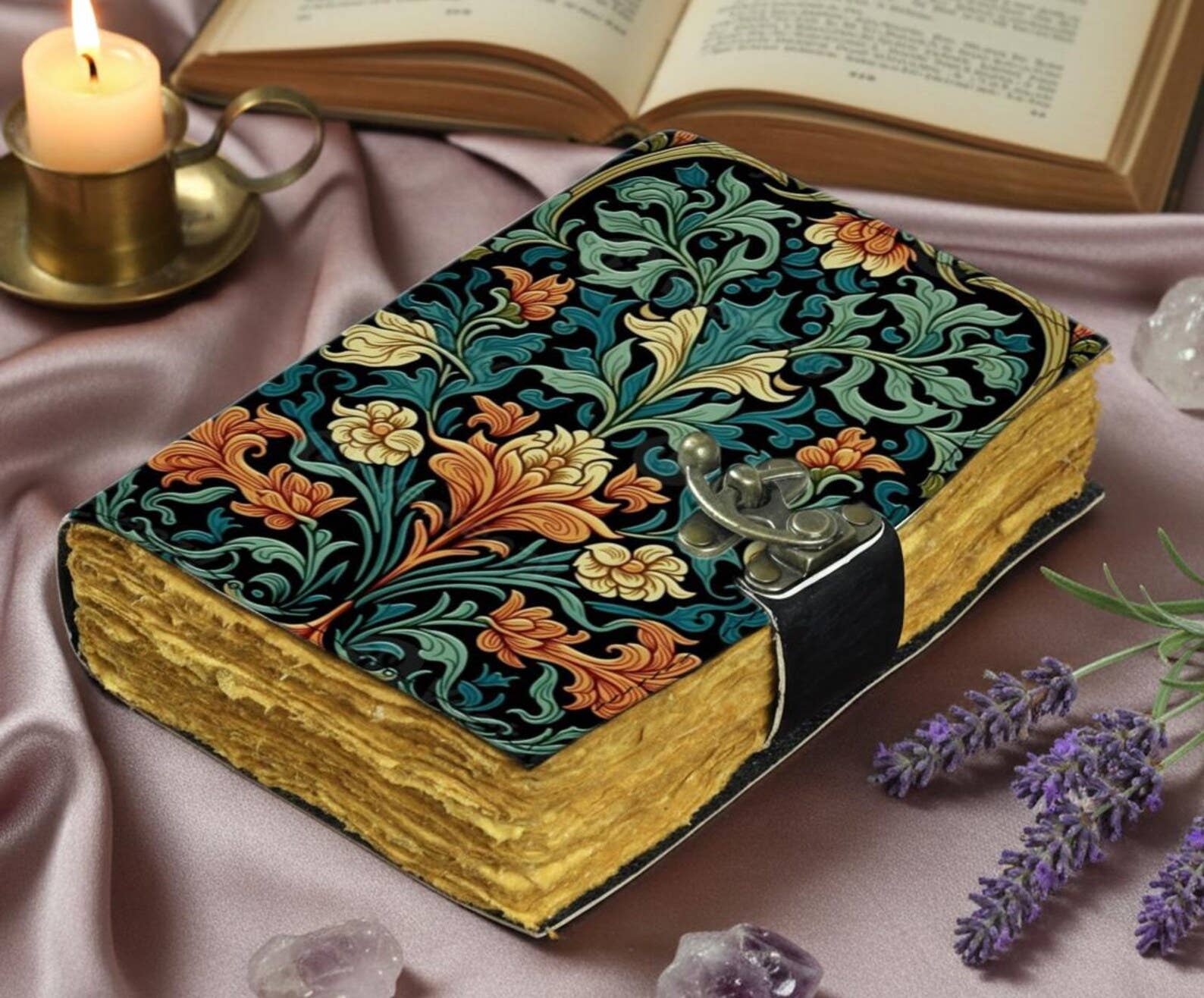 Floral Leather Journal with Lock, Vintage Botanical Diary - Image 5