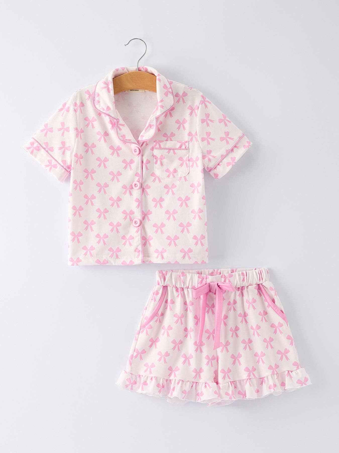 Mommy & Me Pink Bow Print Ruffle Pajama Set: S / MOM