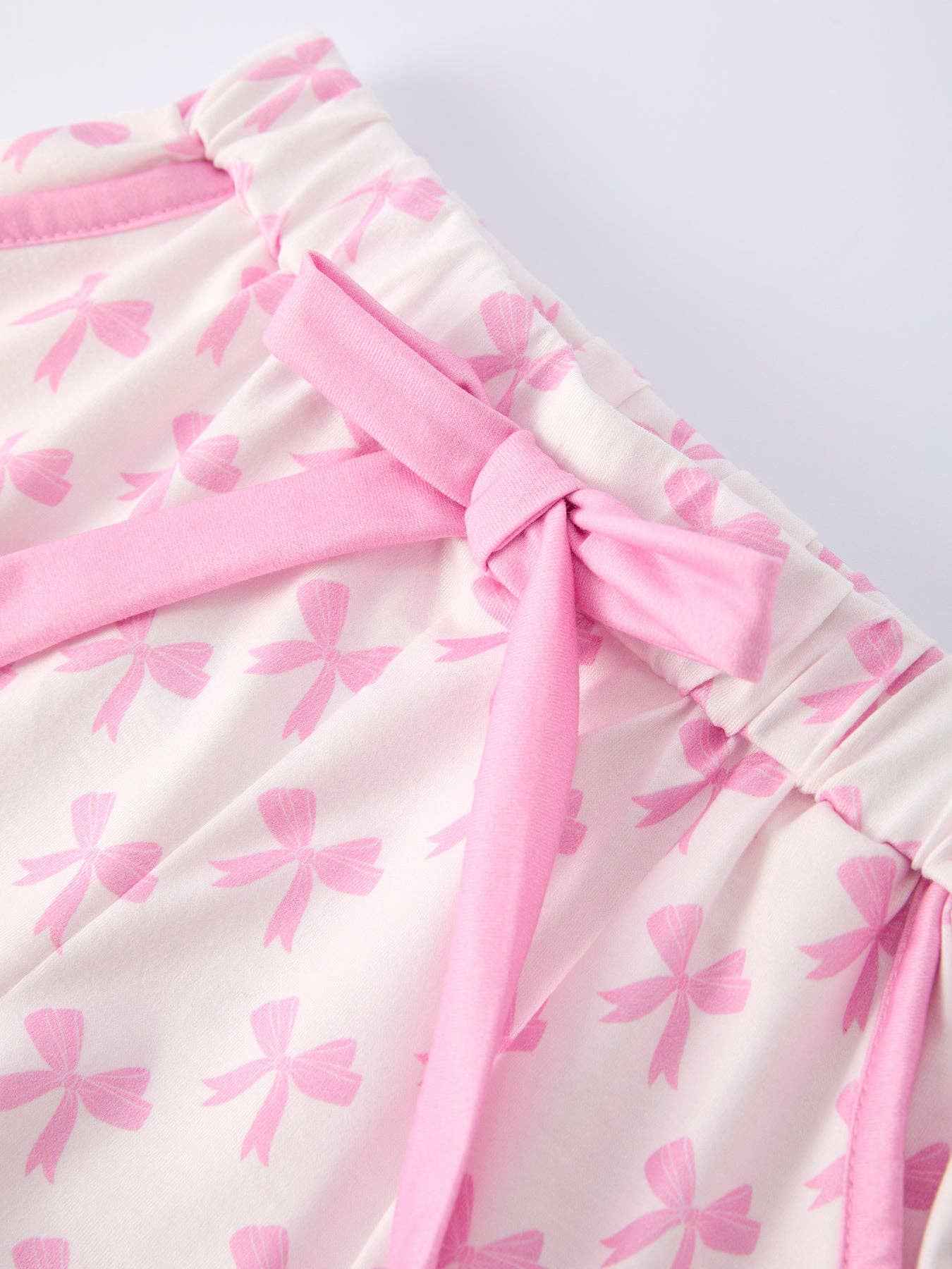 Mommy & Me Pink Bow Print Ruffle Pajama Set: S / MOM - Image 2