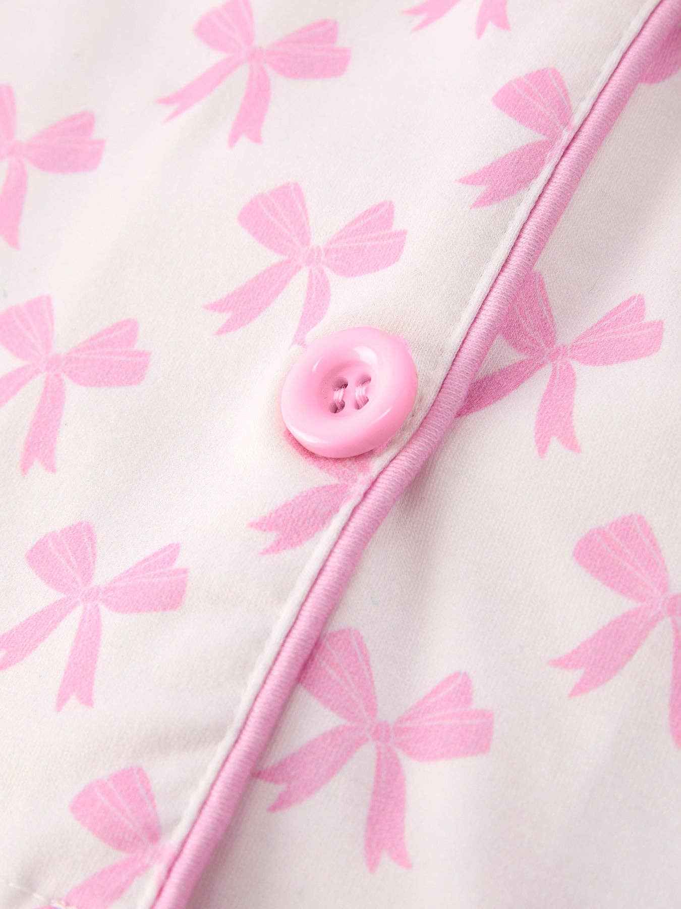 Mommy & Me Pink Bow Print Ruffle Pajama Set: S / MOM - Image 4