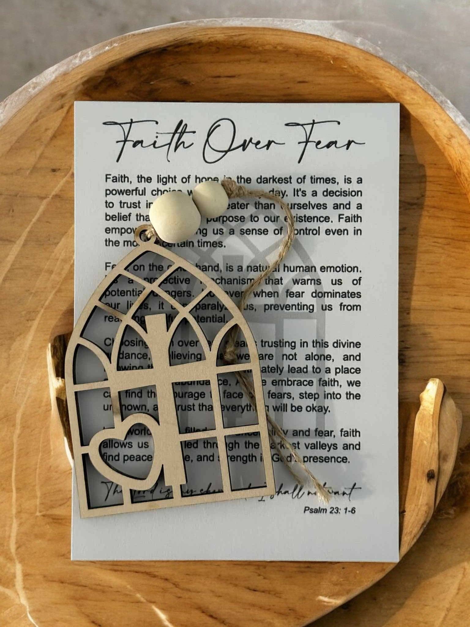 Montgomery and Claire Faith Over Fear Wooden Cross Ornament - Image 3